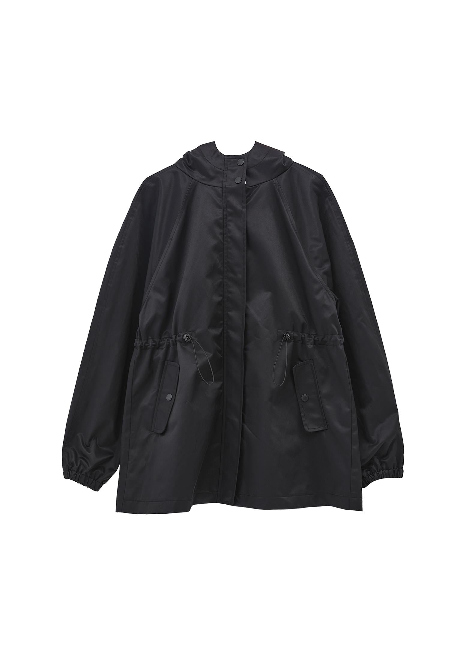 Hooded Midi Coat - BLACK