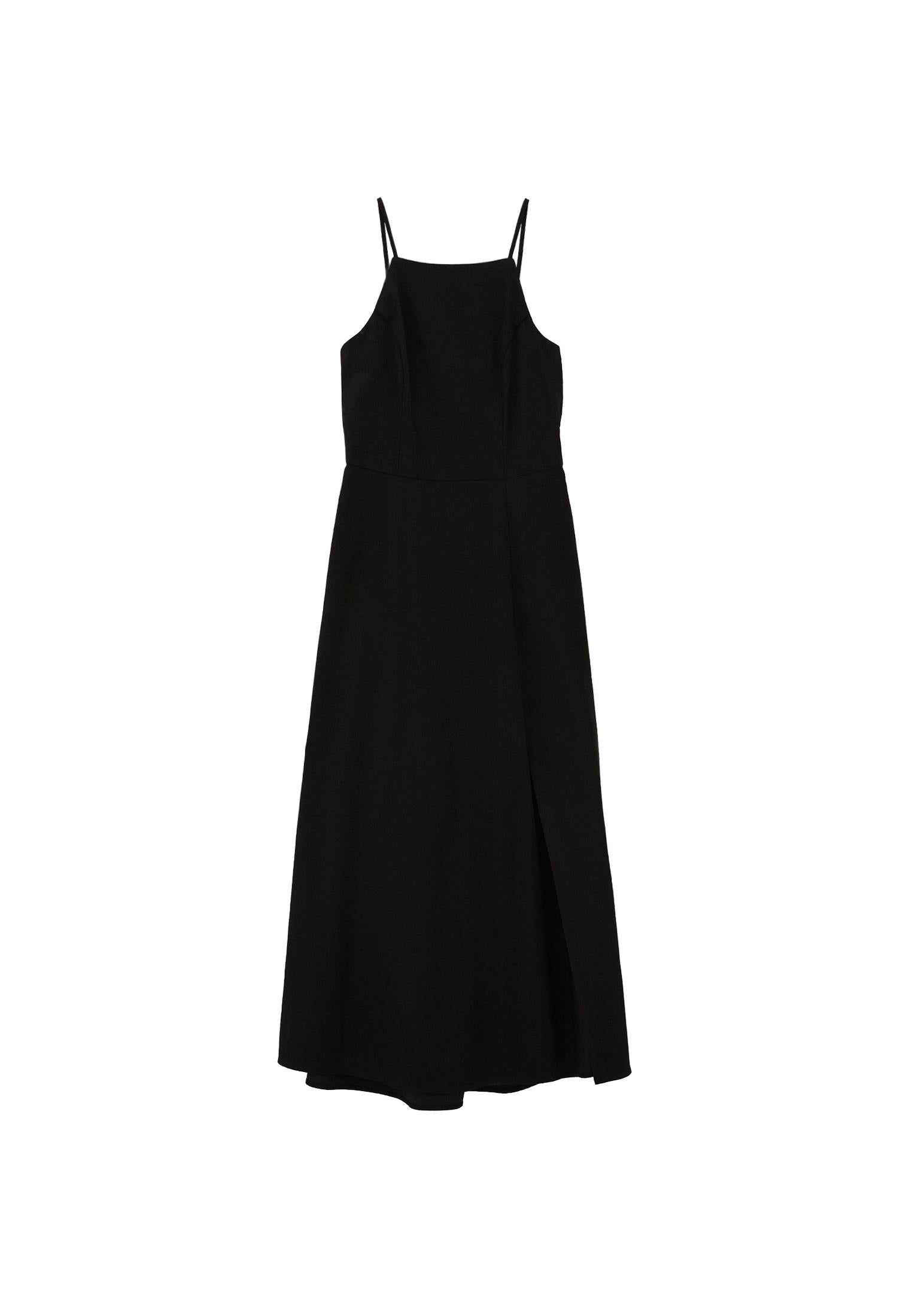Strappy Halter Neck Long Dress - BLACK