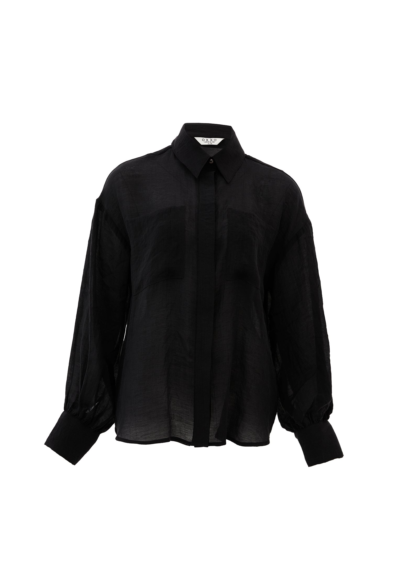 Loose Fit Long Sleeve Buttoned Shirt - BLACK