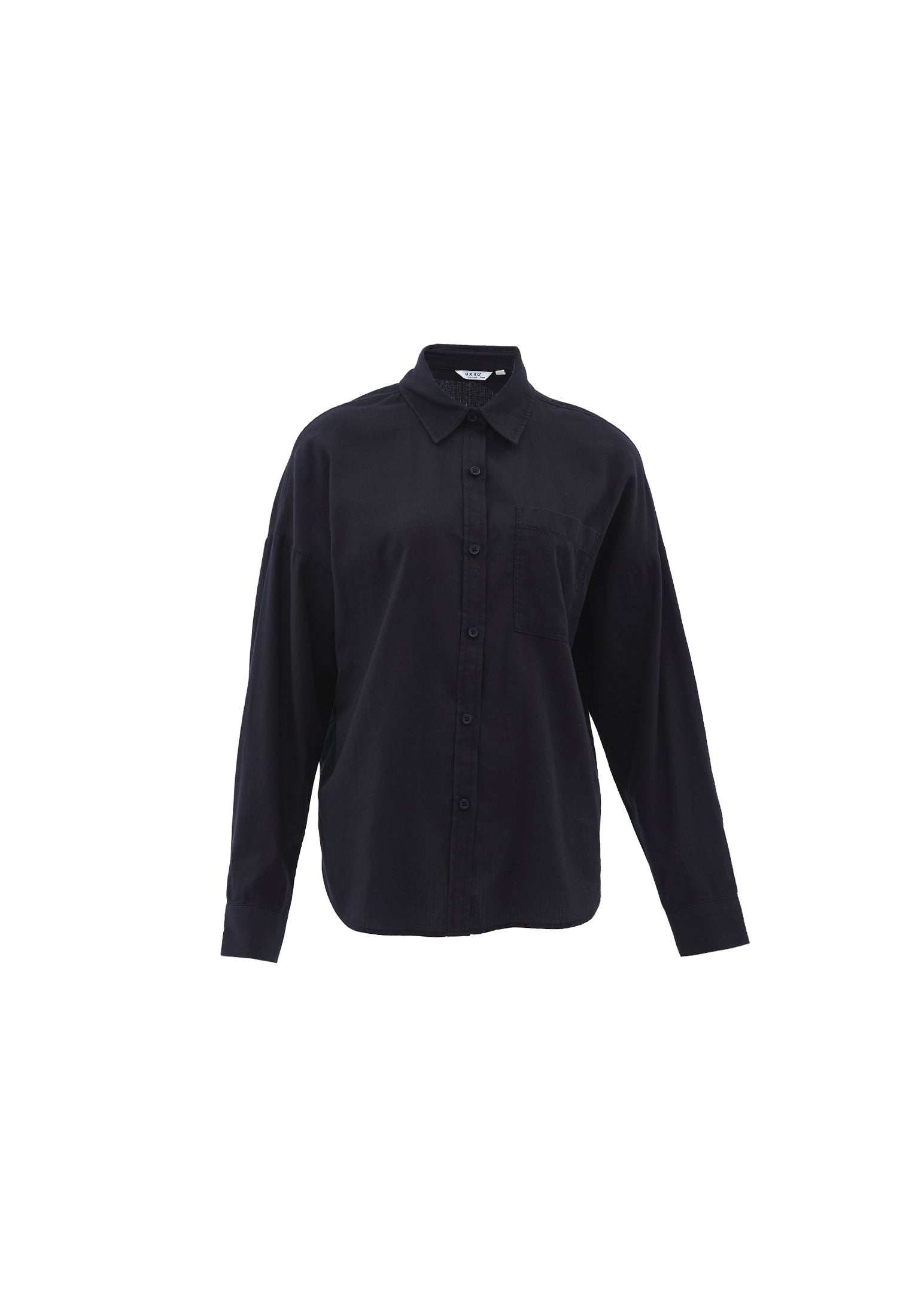 Shirt Collar Buttoned Oversize Long Sleeve Shirt - BLACK