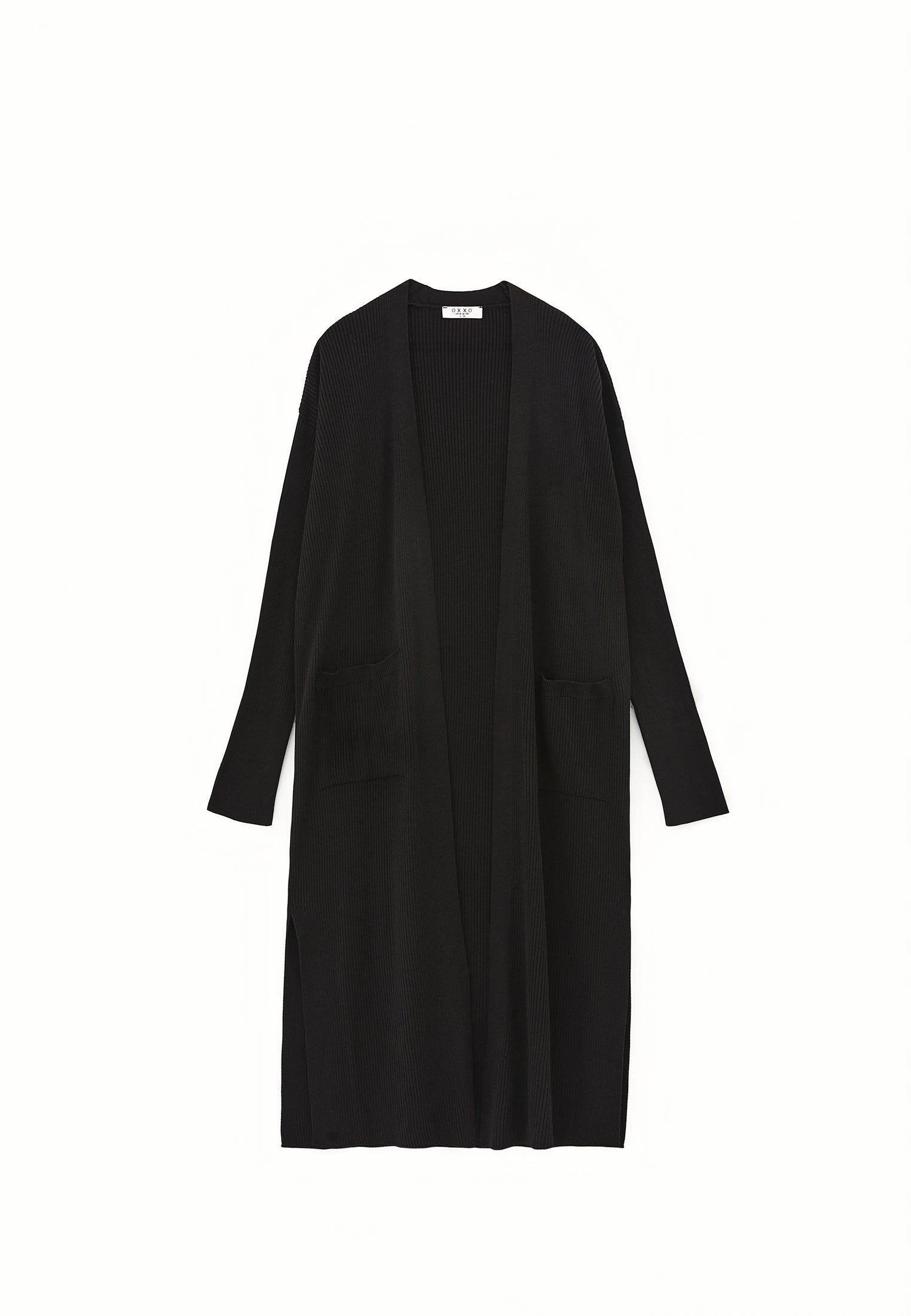 Ribbed Long Sleeve Cardigan - BLACK