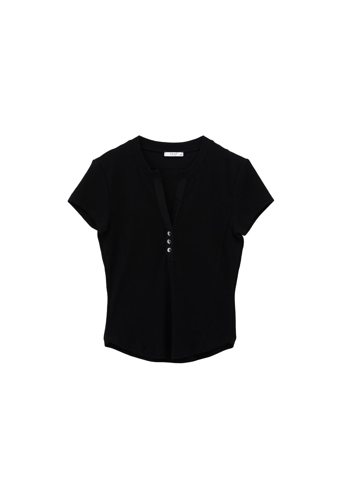 Button Detailed T-Shirt - BLACK