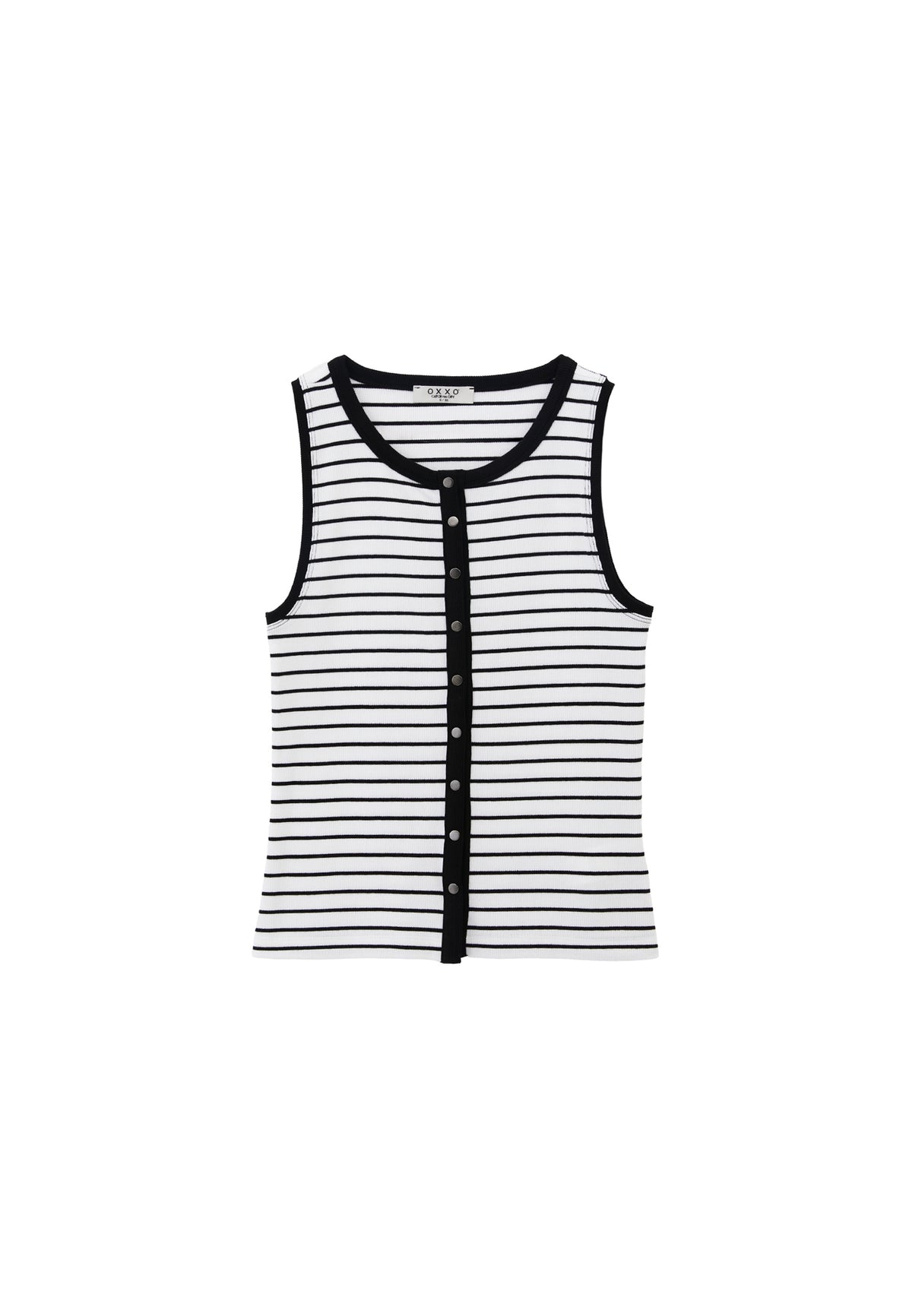 Crew Neck Striped Tank Top - WHITE/BLACK