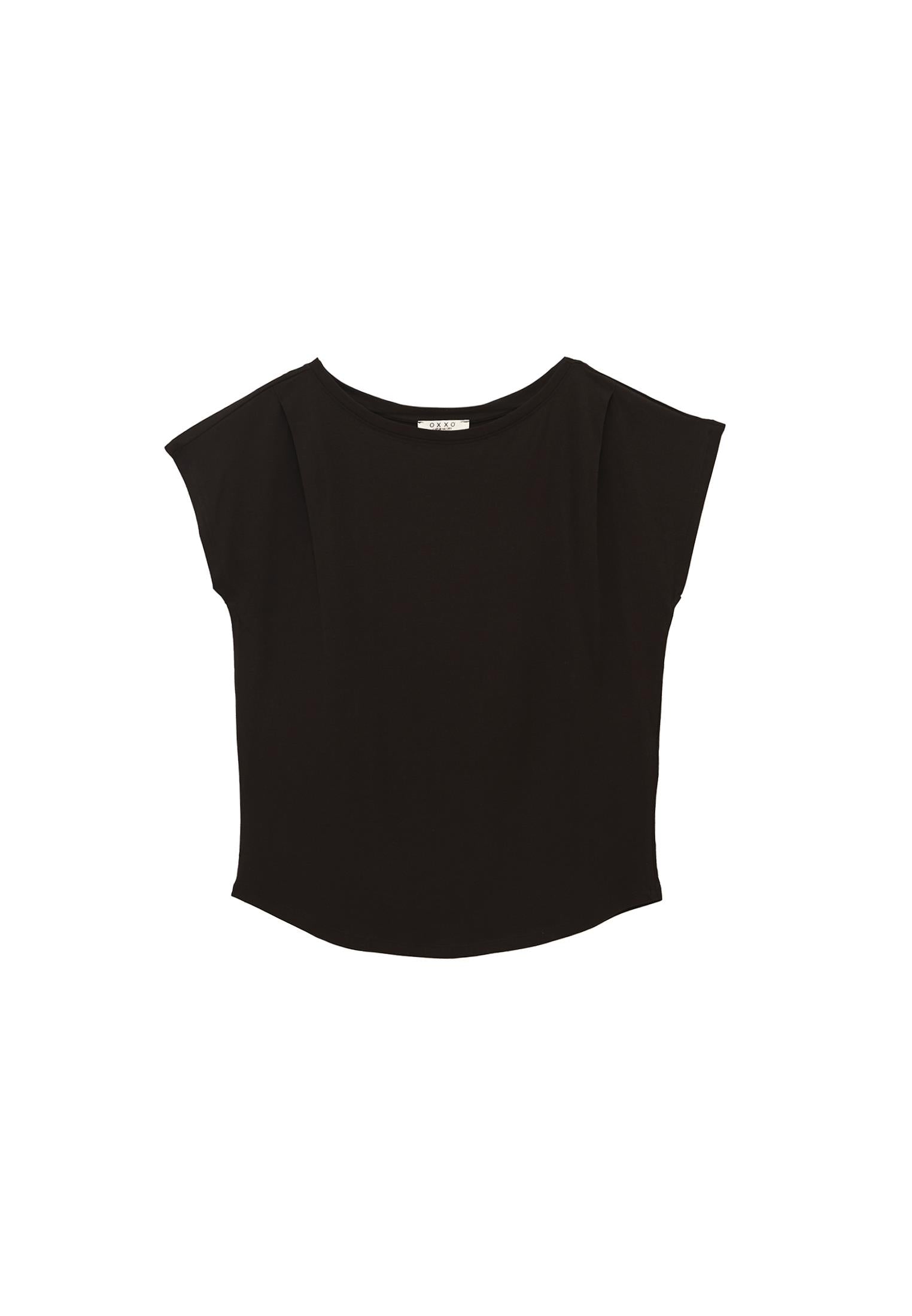 Boat Neck Short Sleeve T-Shirt - BLACK