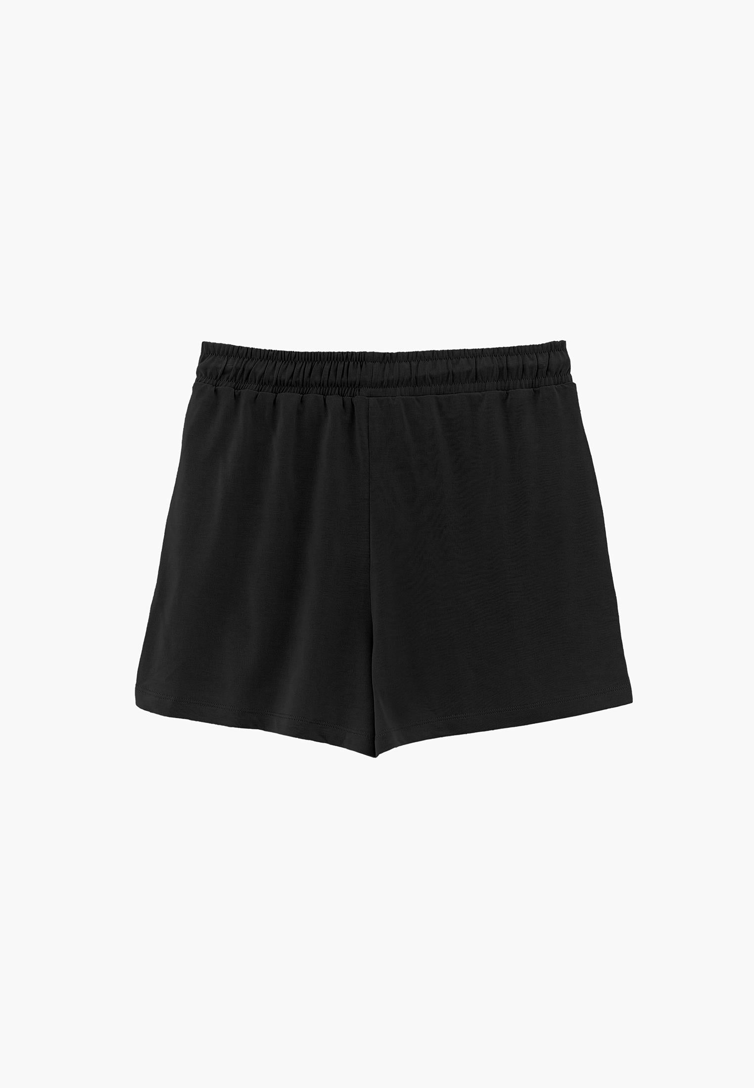 High Waist Elastic Waistband Shorts - BLACK