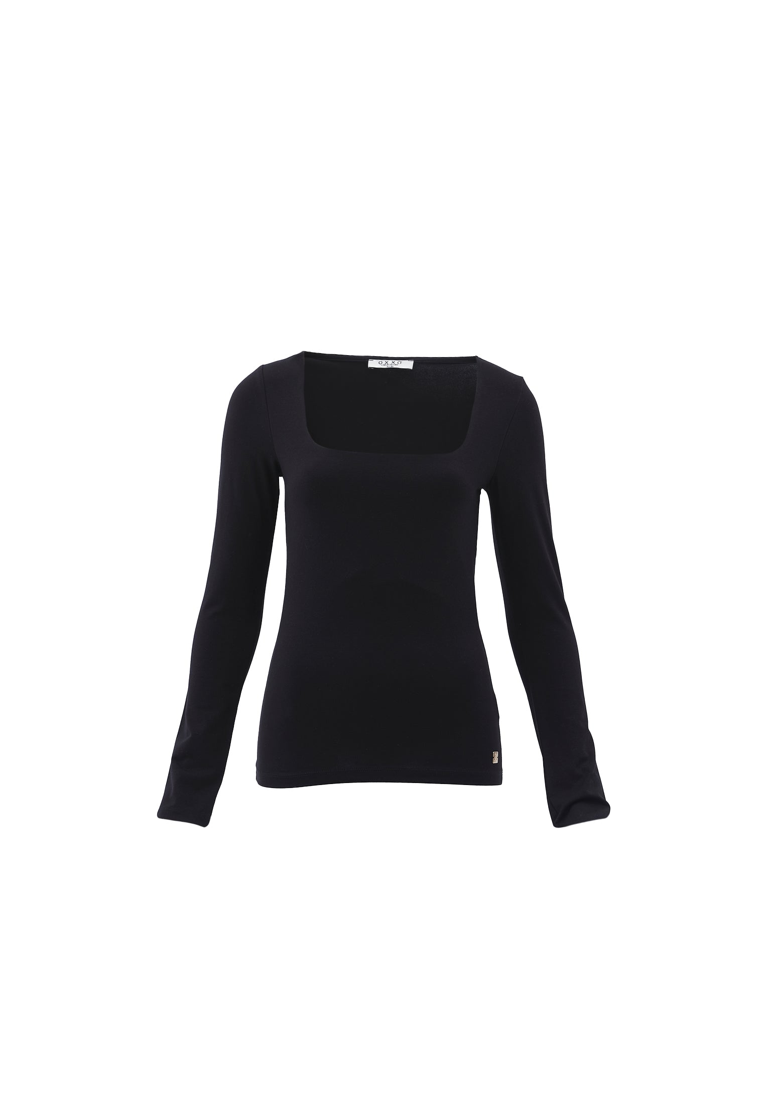 Square Neck Long Sleeve T-Shirt - BLACK