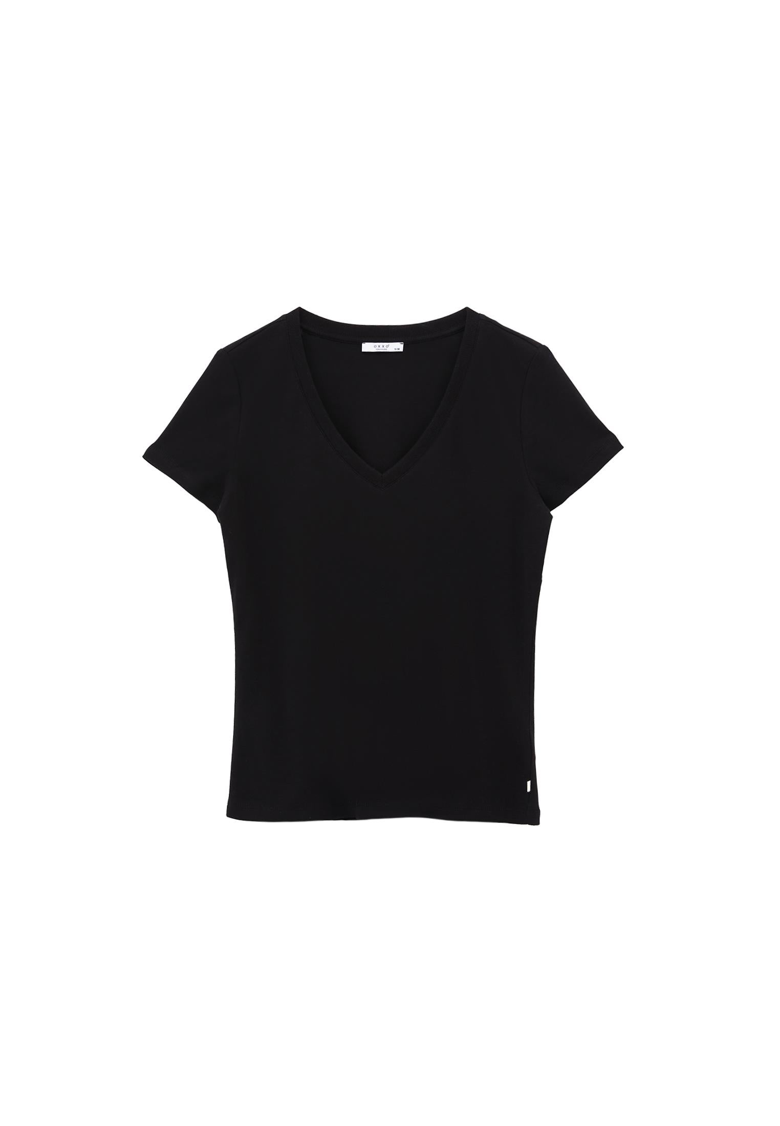 V Neck Short Sleeve T-Shirt - BLACK