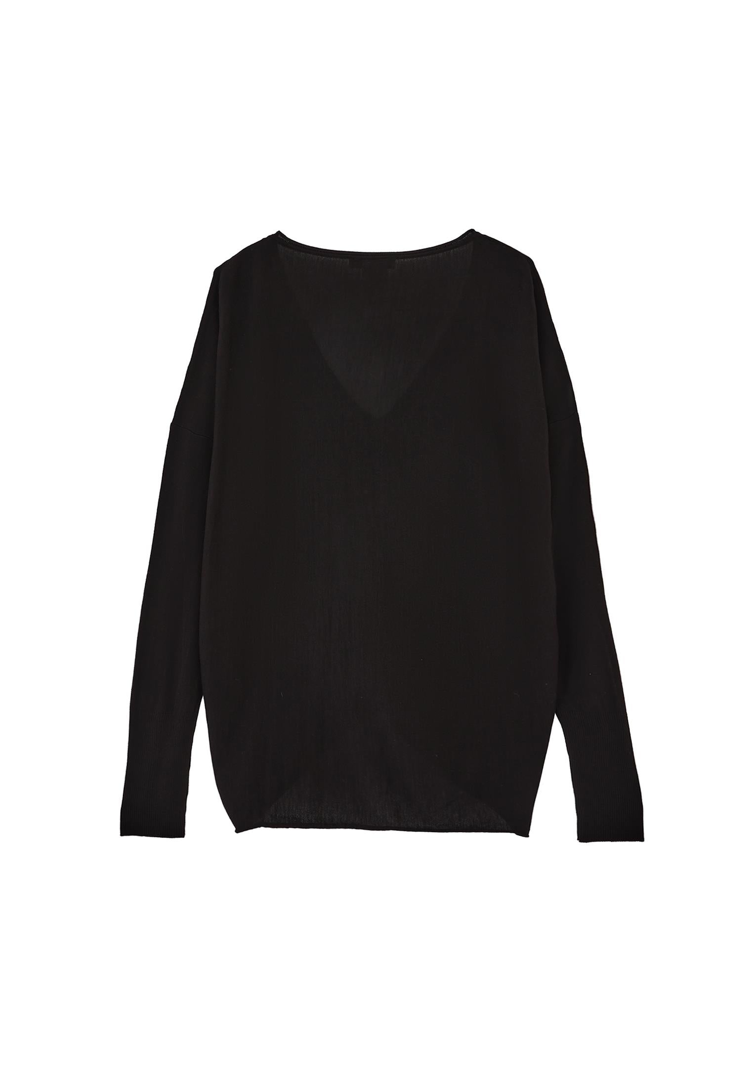 V Neck Long Sleeve Sweater - BLACK