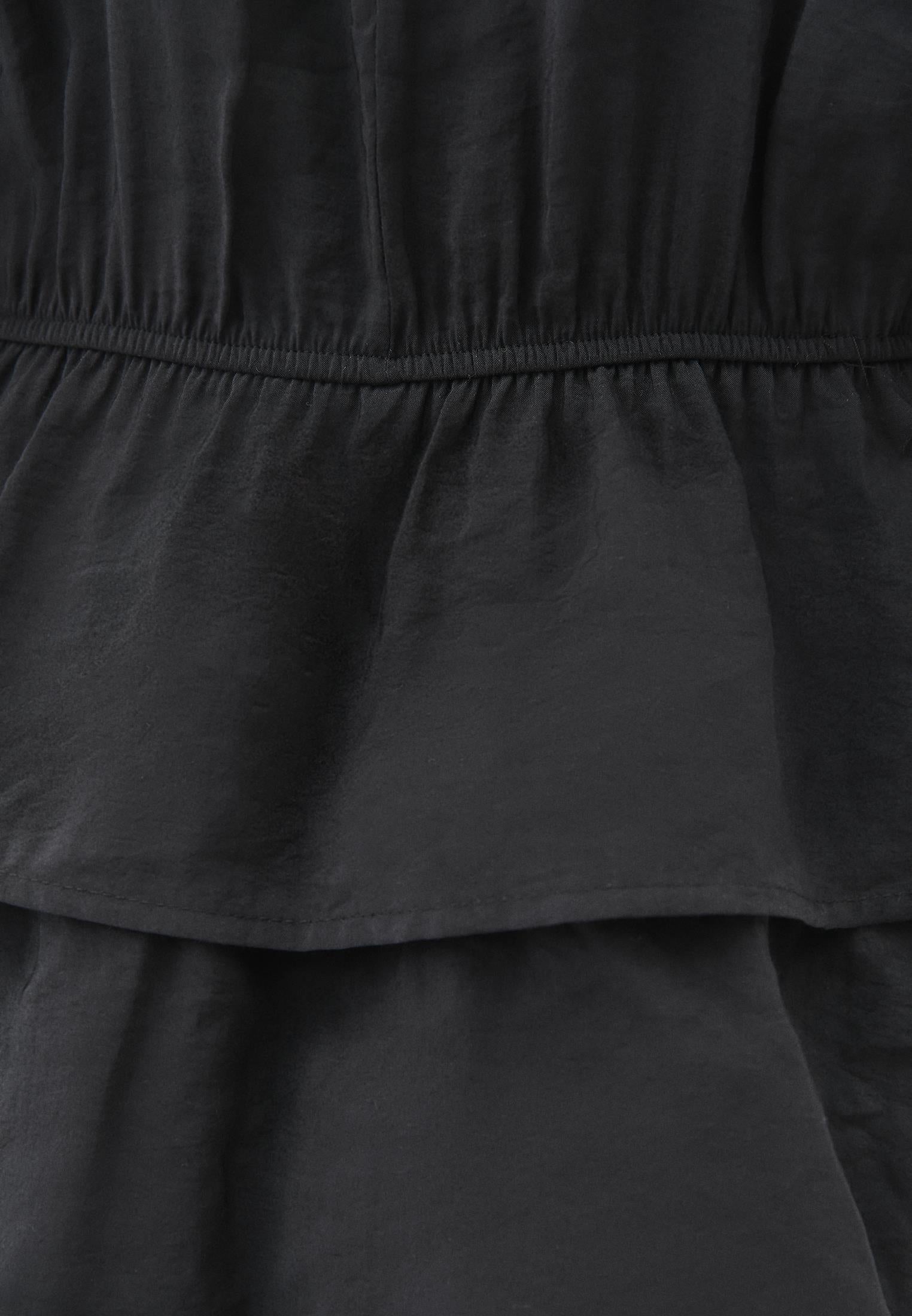 Draped V Neck Dress - BLACK