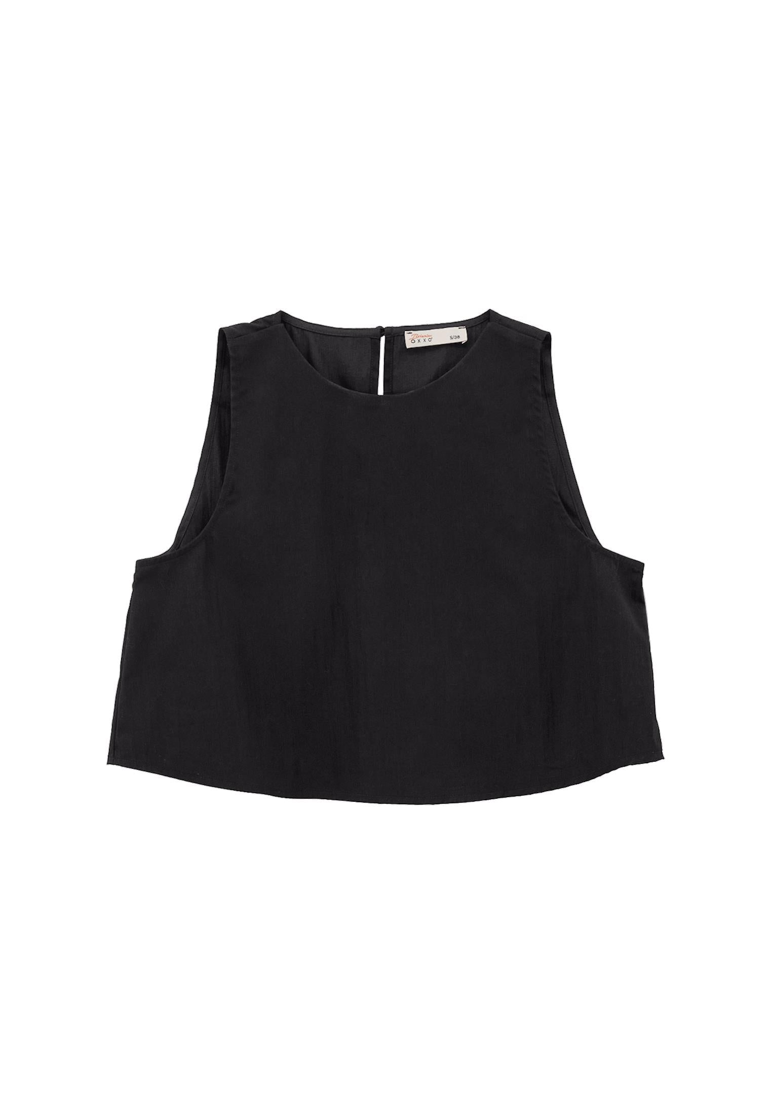Sleeveless Tank Top With Crew Neck - BLACK