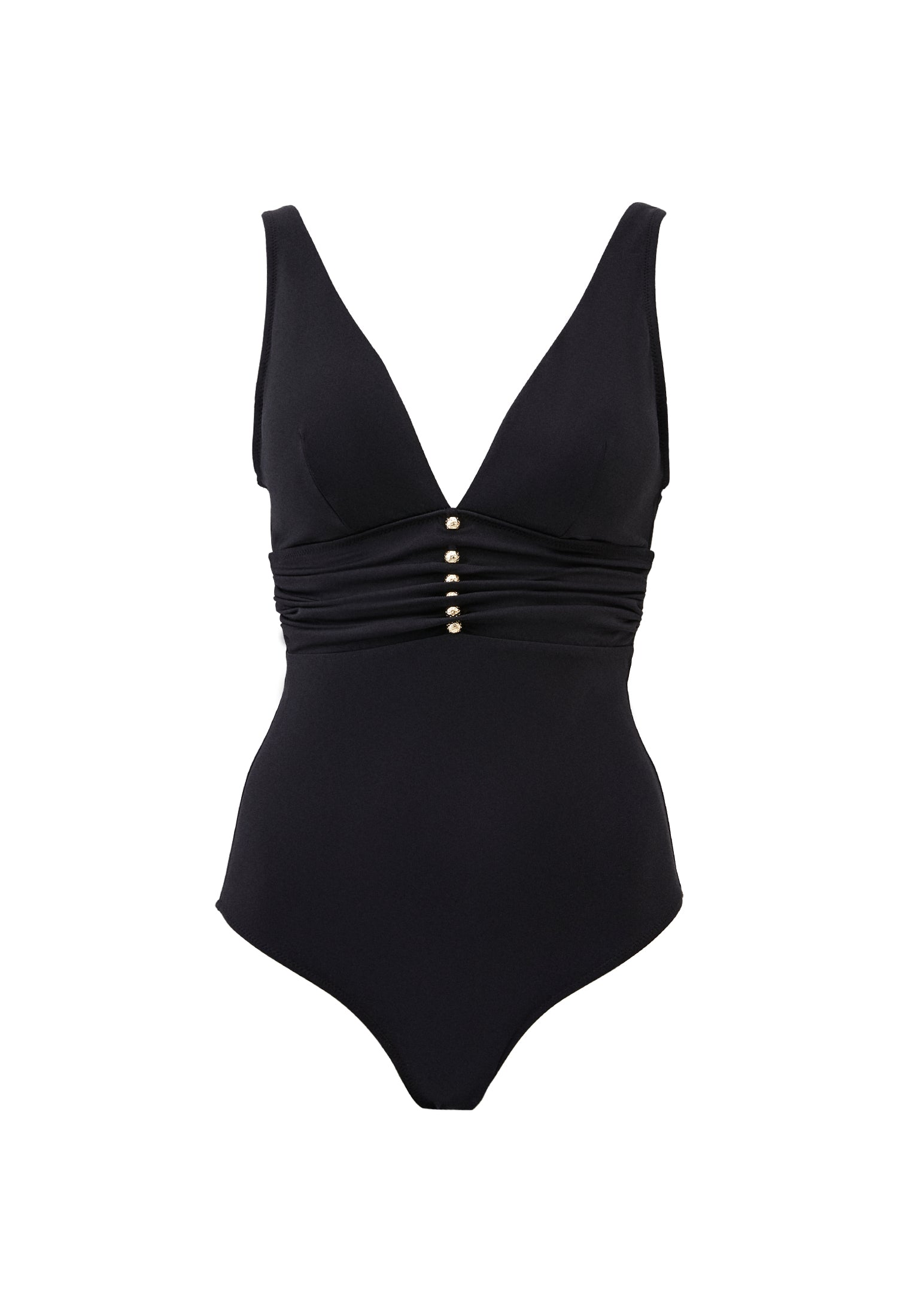 Strappy Deep V Neck Swimsuit - BLACK