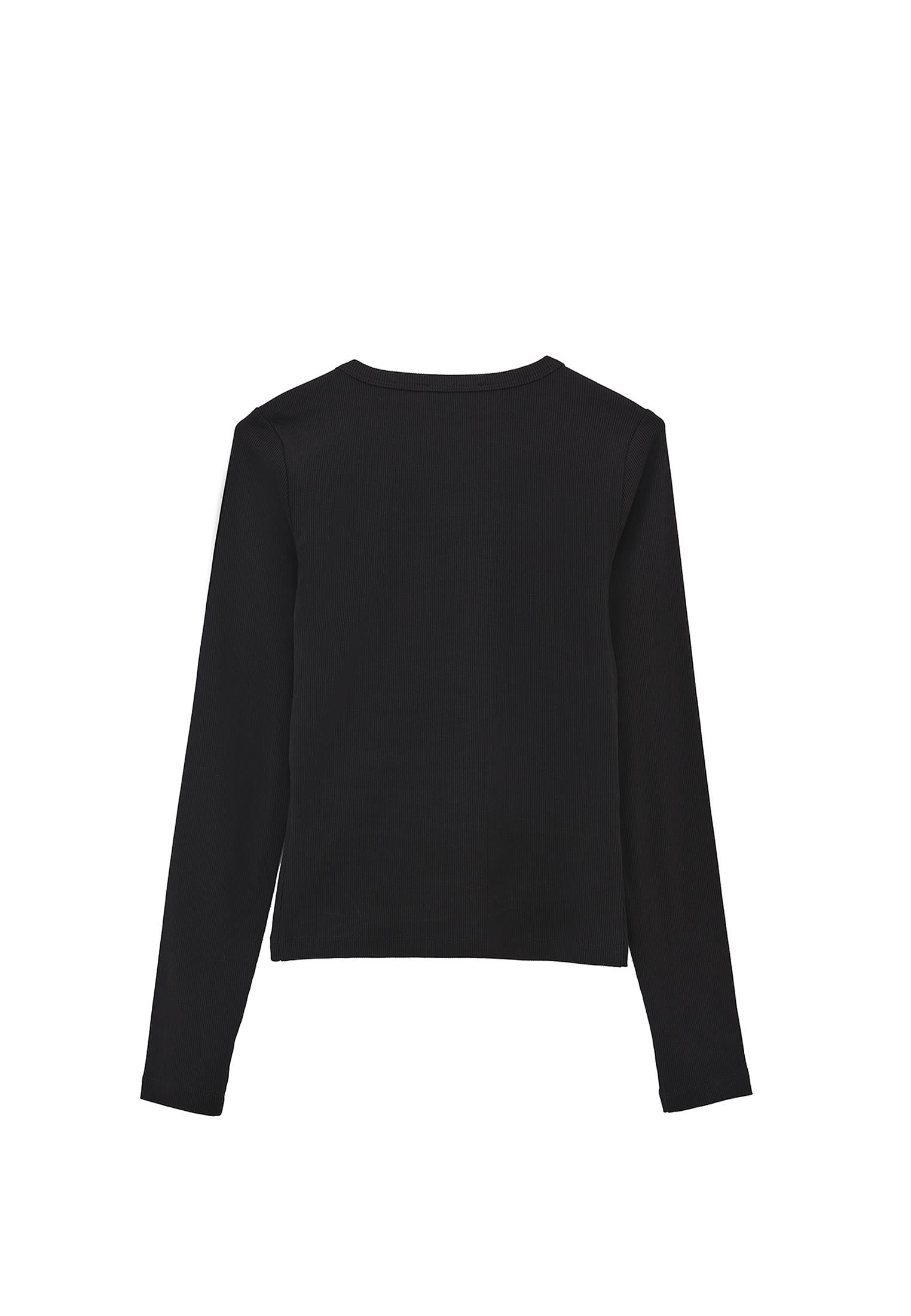 Crew Neck Long Sleeve T-Shirt - BLACK