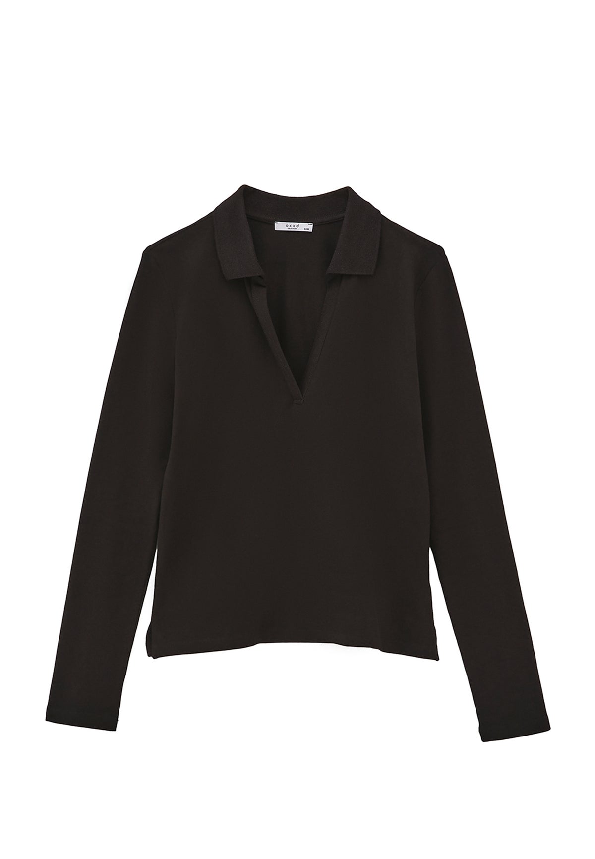 Standard Polo Collar T-Shirt With Slit Detail - BLACK
