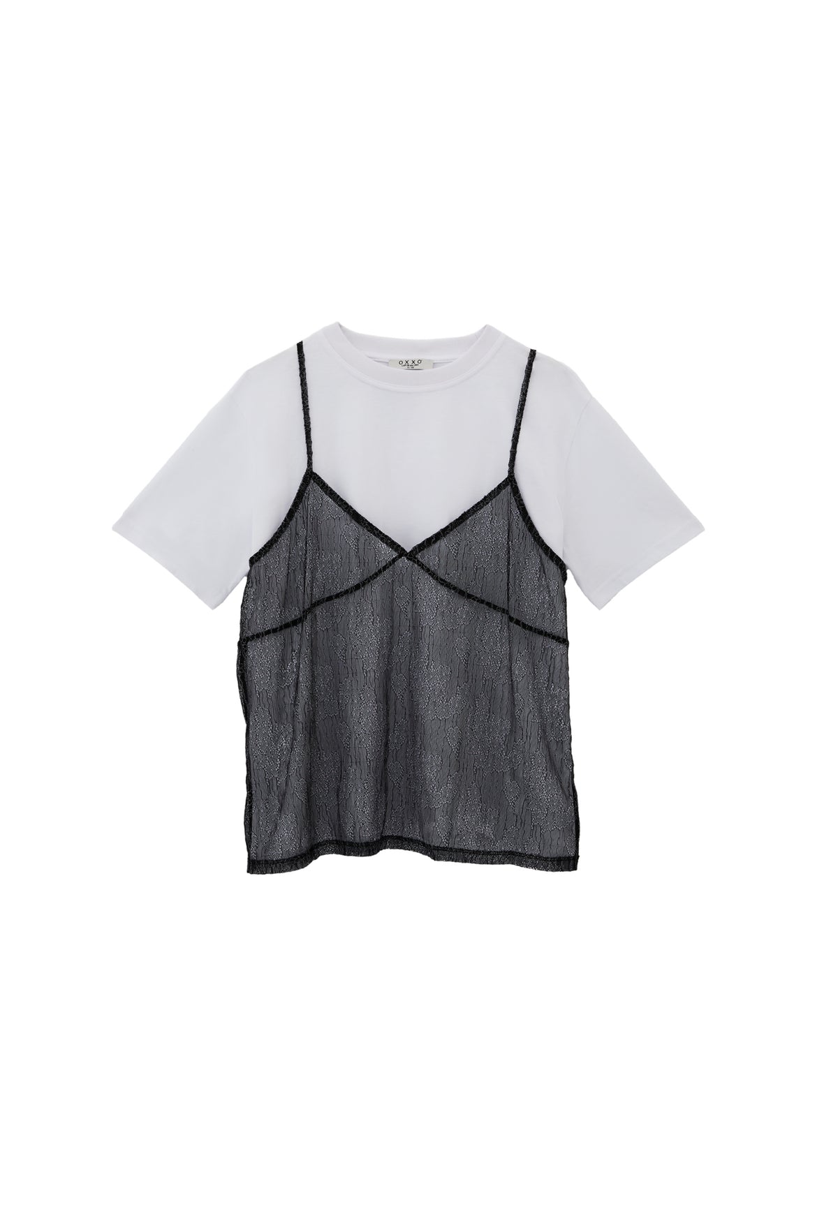 Oversize Crew Neck T-Shirt - WHITE/BLACK