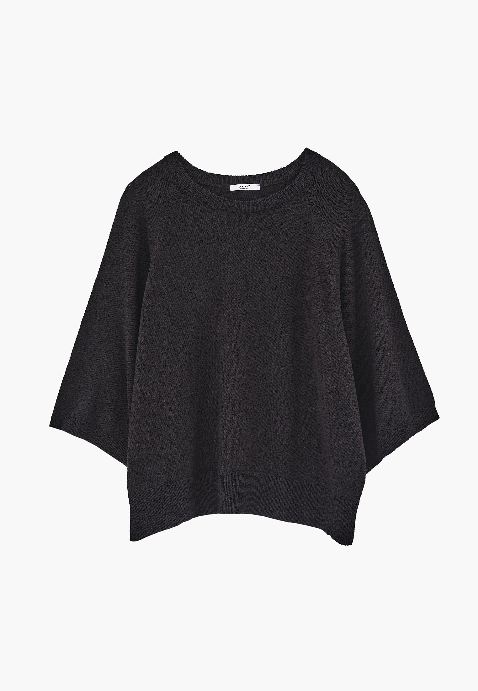 Crew Neck Raglan Sleeve Sweater - BLACK