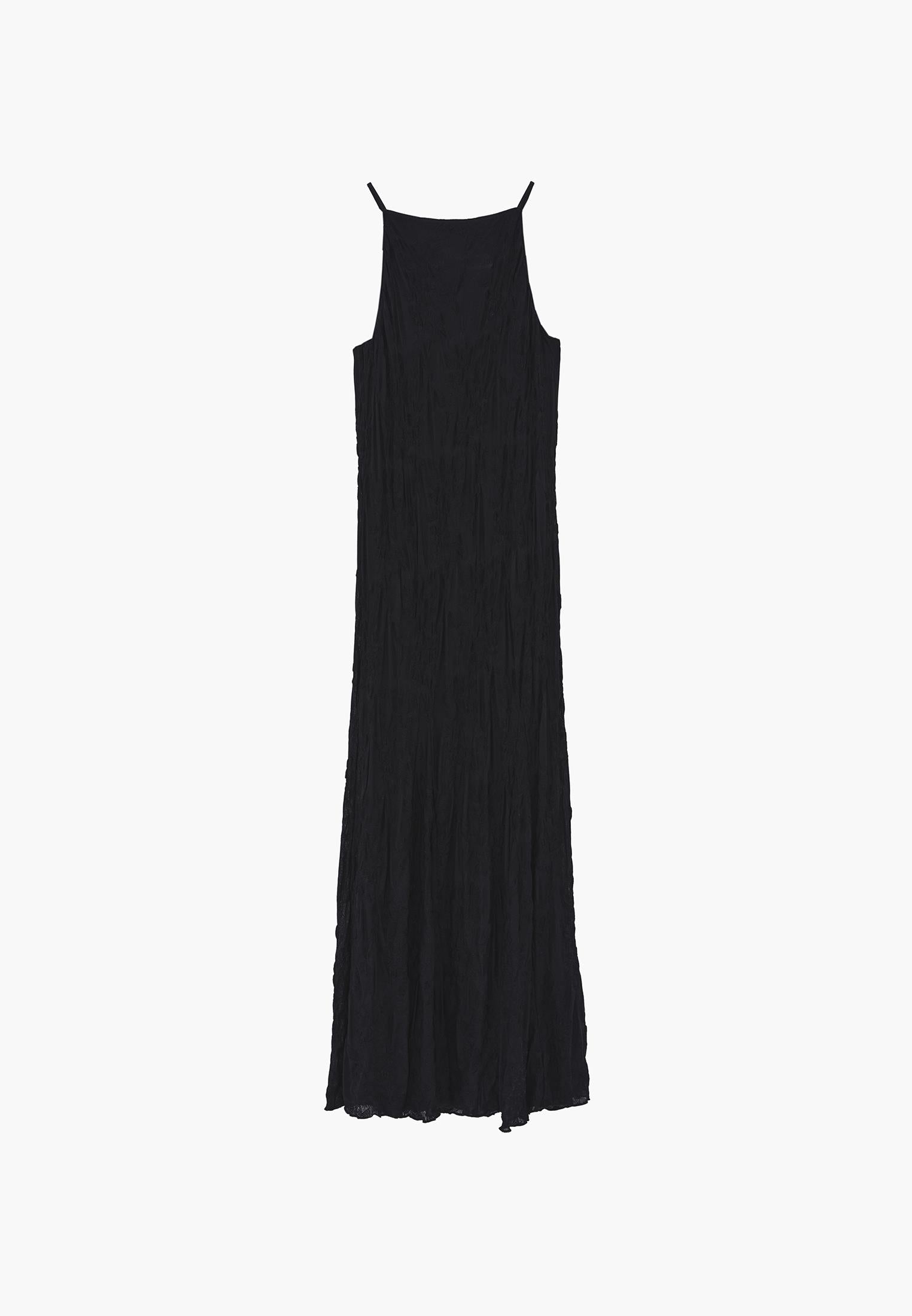 Sleeveless Long Dress With Crew Neck - BLACK