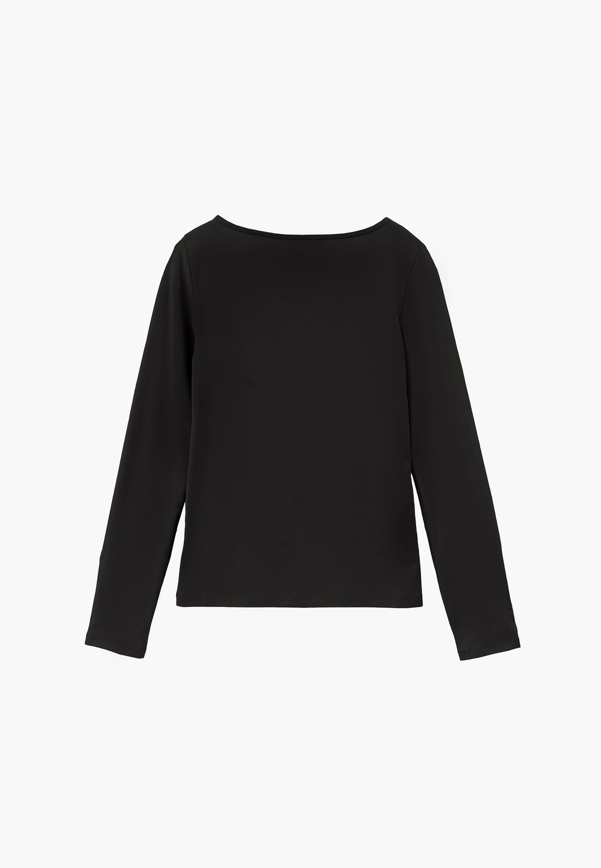 Long Sleeve T-Shirt with Collar Detail - BLACK