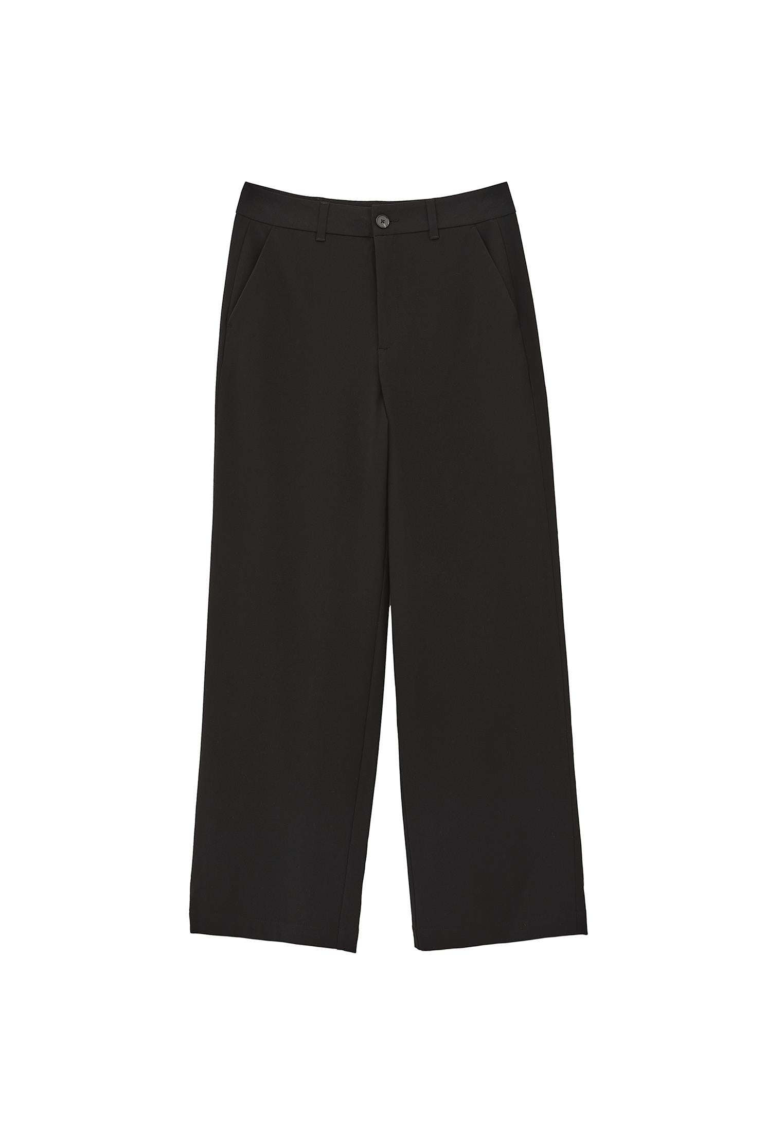 Regular Waist Straight Leg Long Pants - BLACK