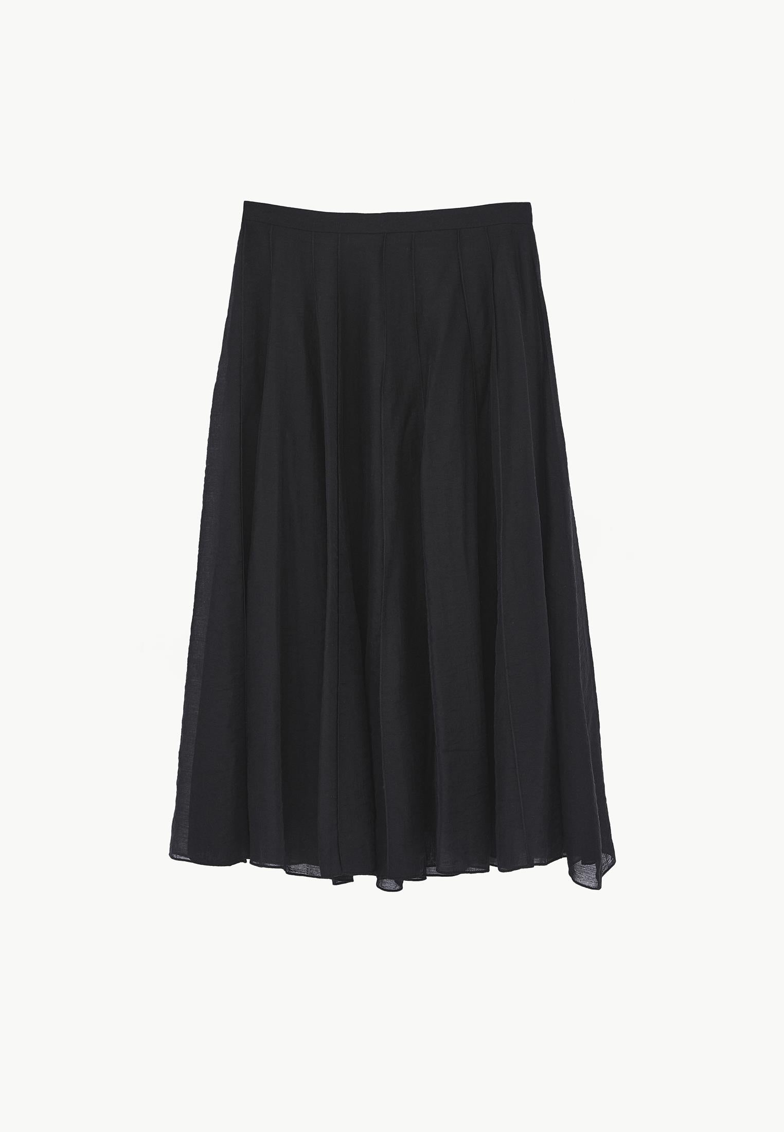 High Waist Flared Midi Skirt - BLACK