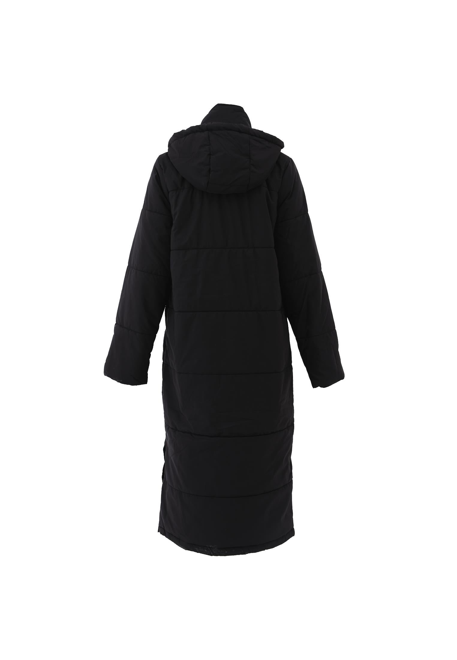 Long Loose Fit Buttoned Coat - BLACK