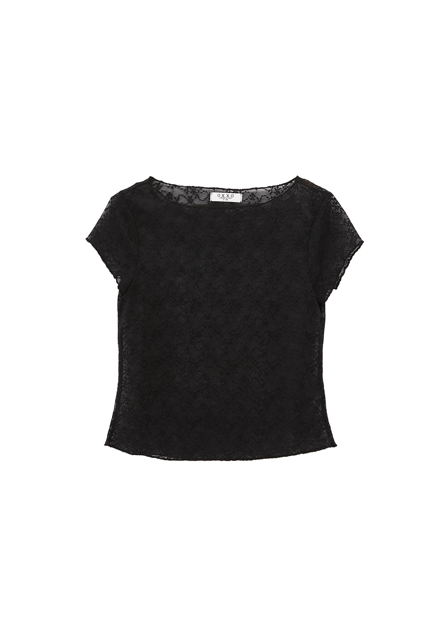 Boat Neck Bodycon T-Shirt - BLACK
