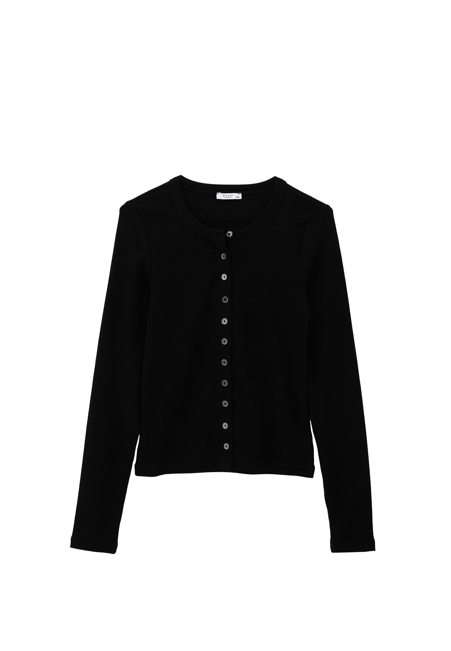 Long Sleeve Crew Neck Bodycon T-Shirt - BLACK