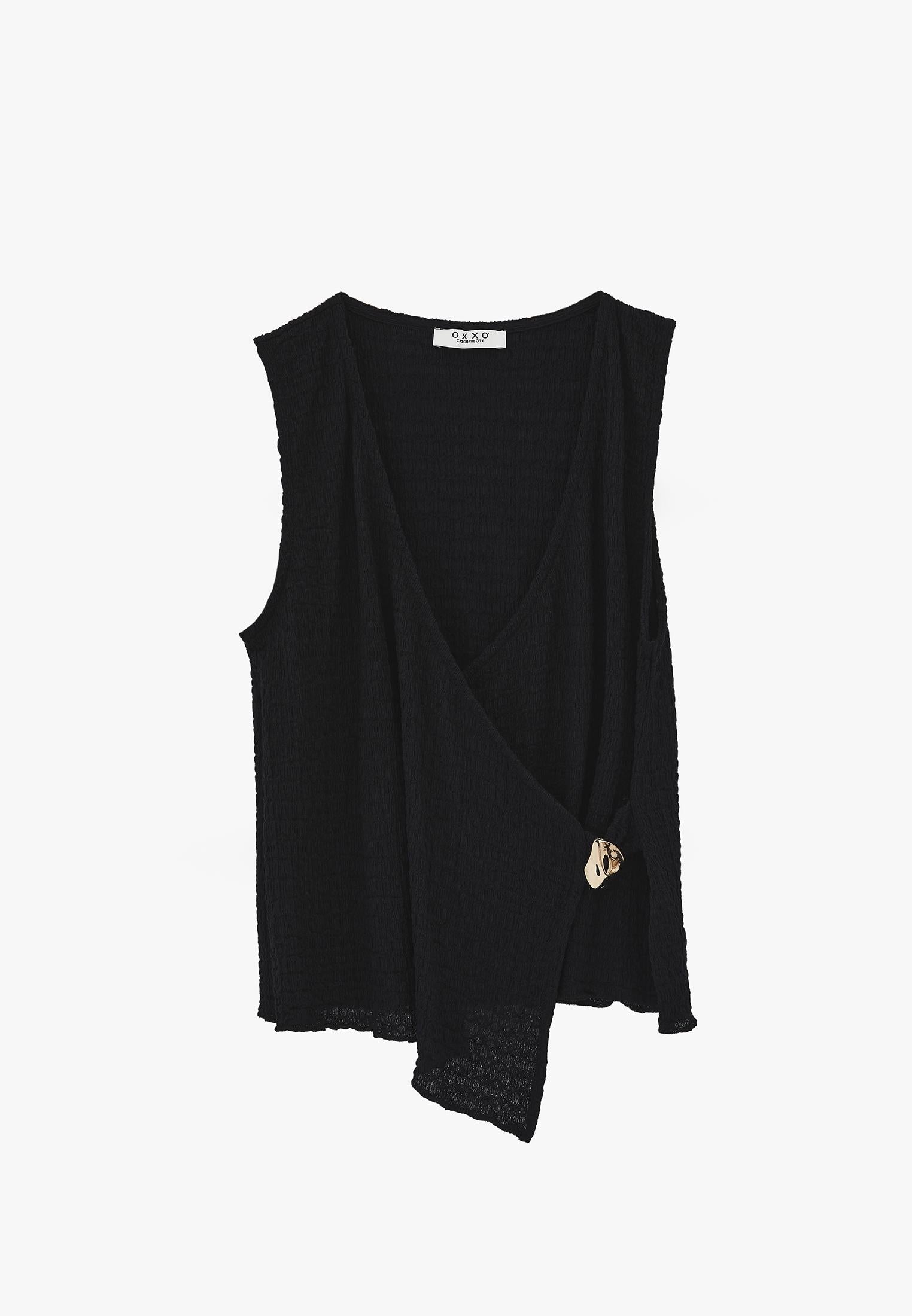 V Neck Blouse Without Sleeve Detail - BLACK