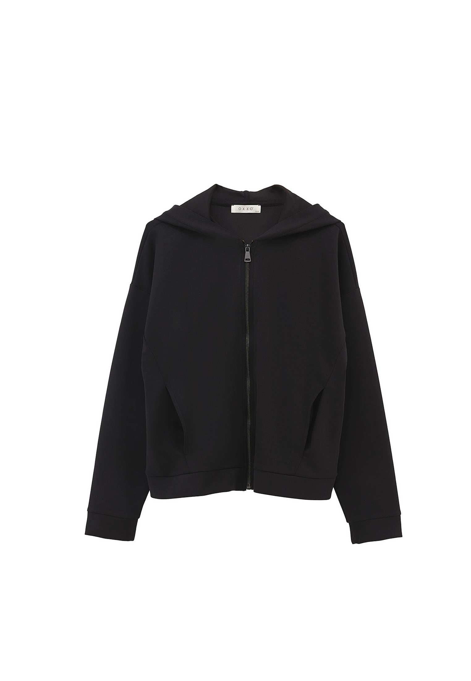 Hoodie With Pockets And Zipper Detail Sweatshirt - BLACK