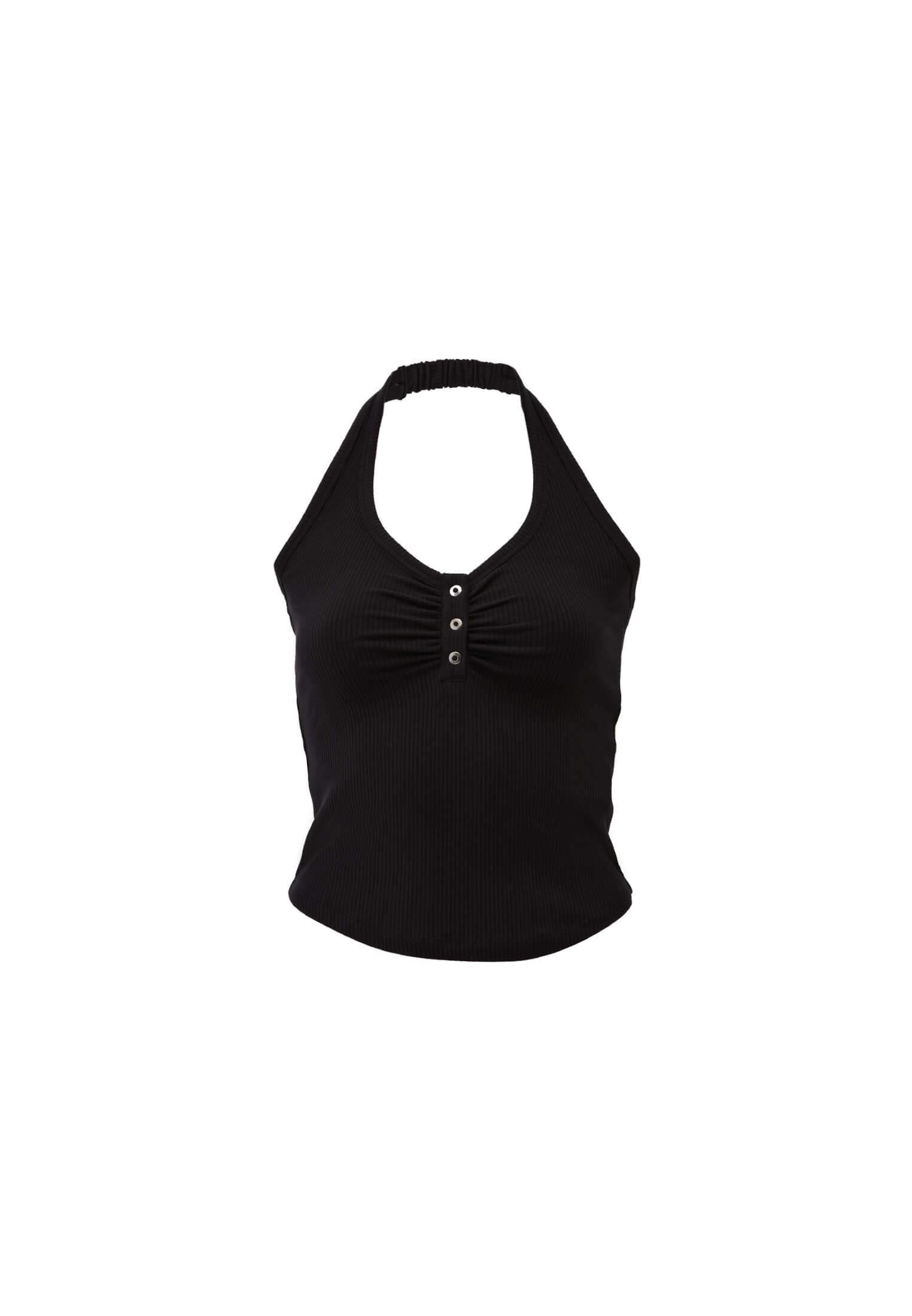 U Neck Bodycon Tank Top - BLACK