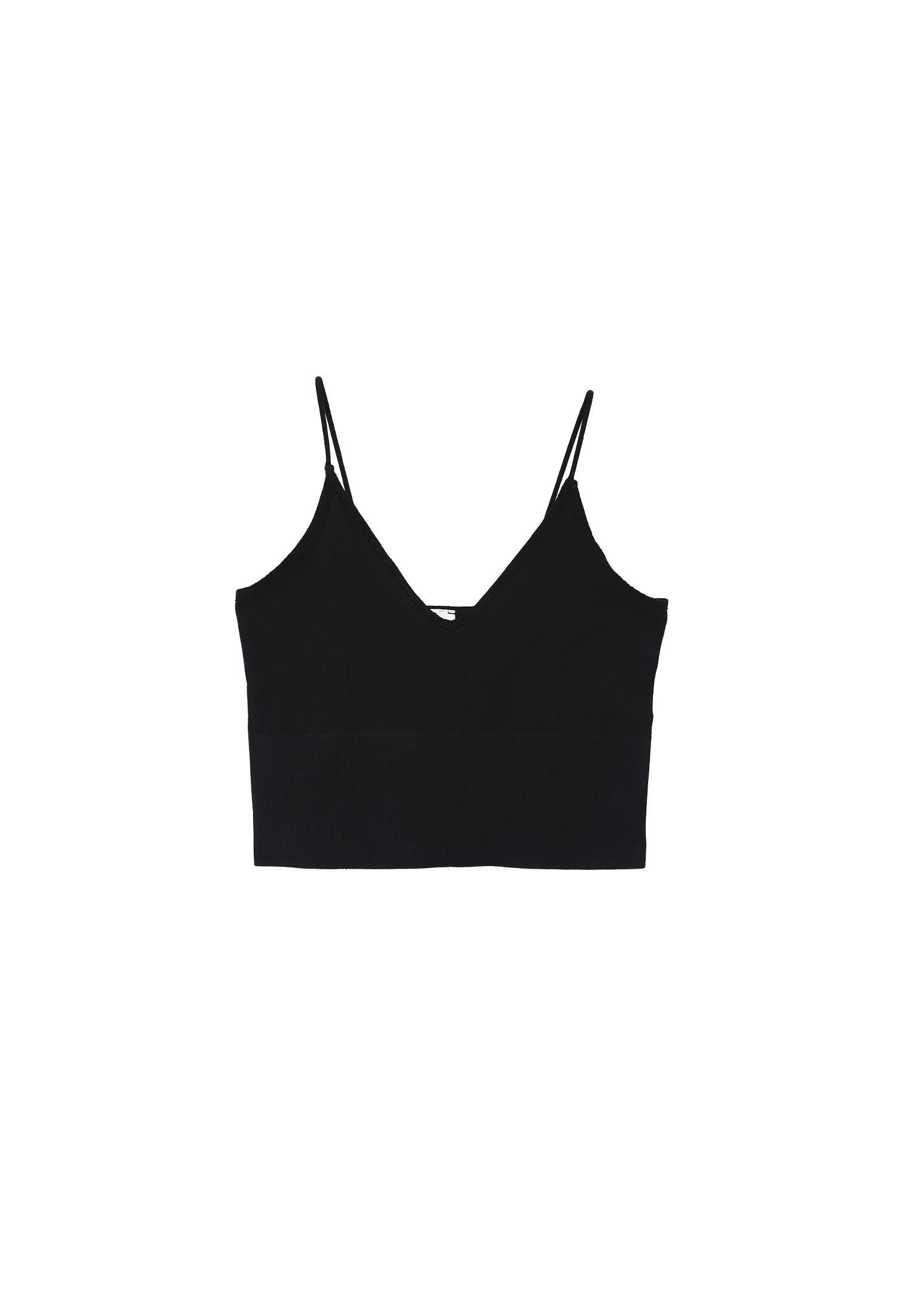 Seamless V Neck Tank Top - BLACK