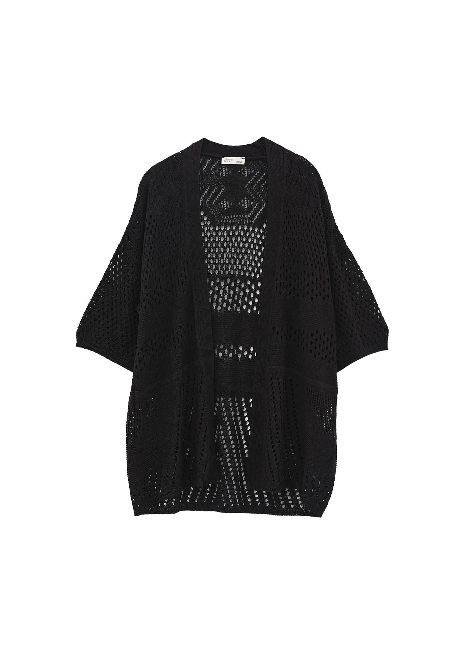 Midi Cardigan With Ajour Details - BLACK