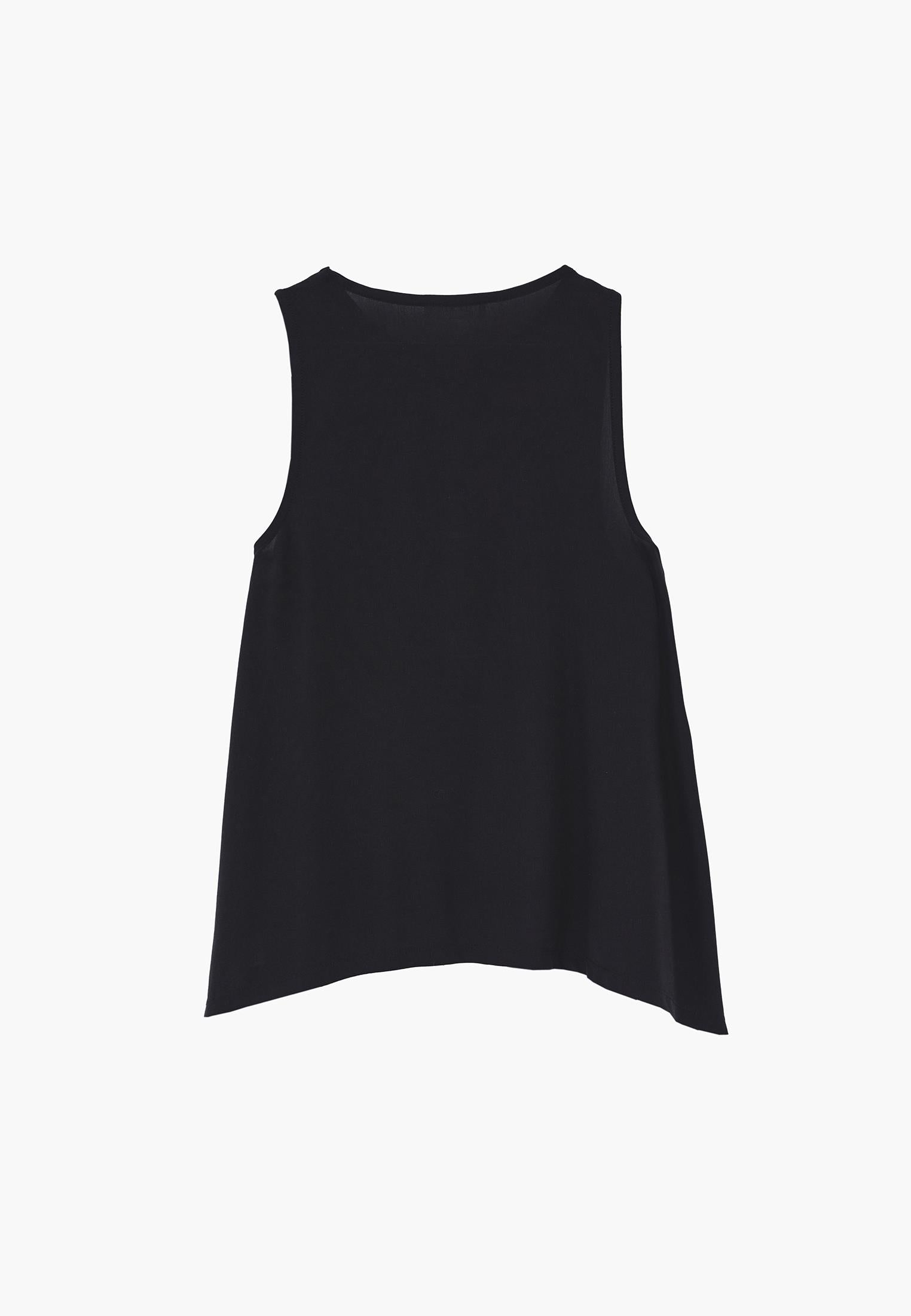 Crew Neck Loose Fit Tank Top - BLACK