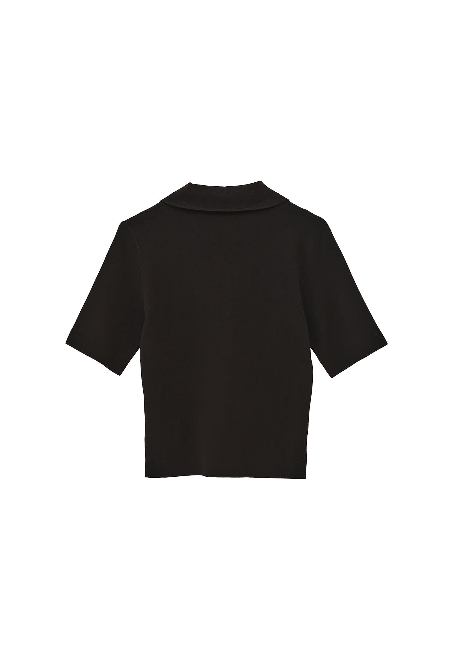 Polo Collar Zipper Detailed Standard T-Shirt - BLACK