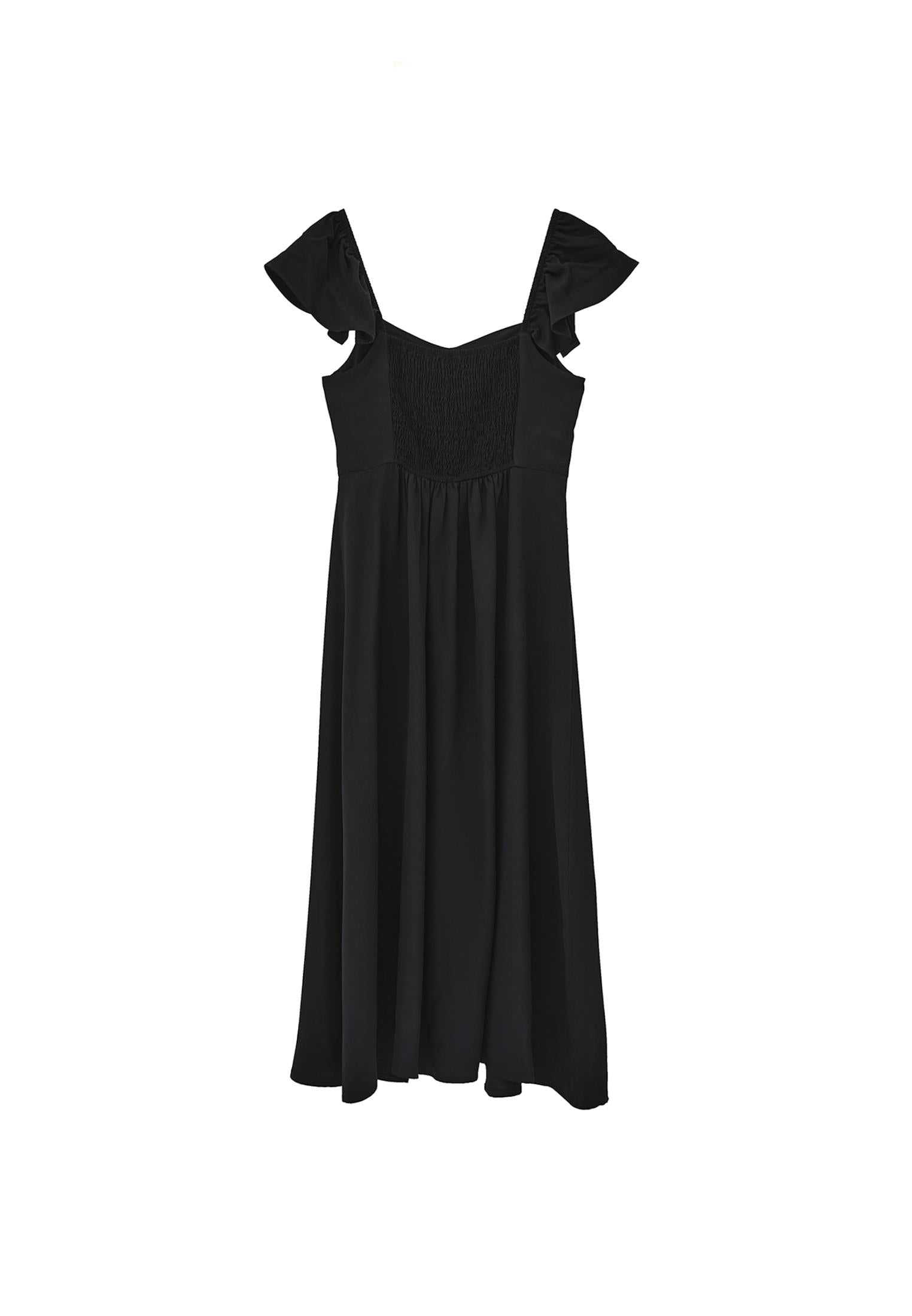 Sweetheart Neck Slit Detailed Midi Dress - BLACK
