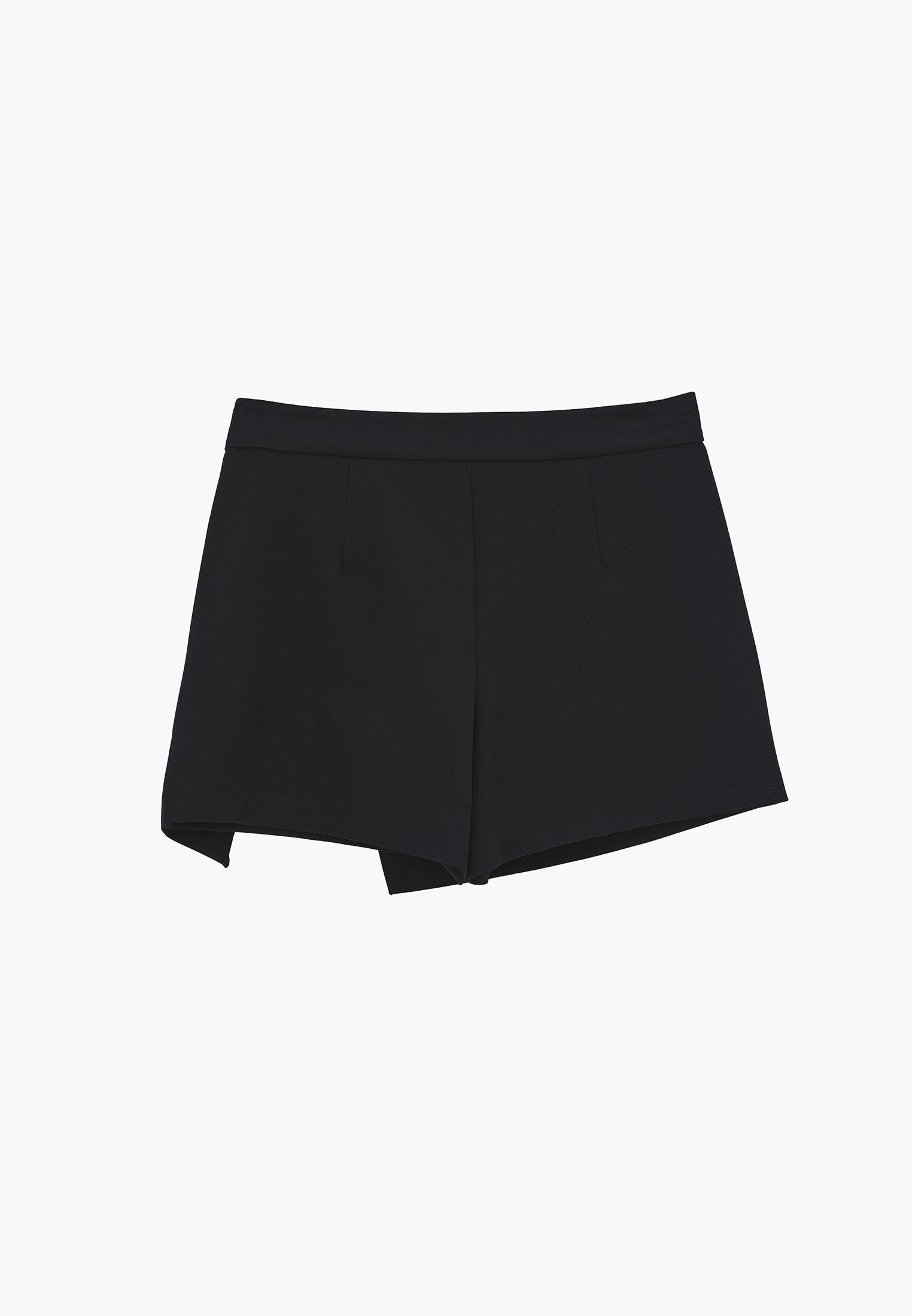 High Waist Slim Shorts With Wrap Detail - BLACK