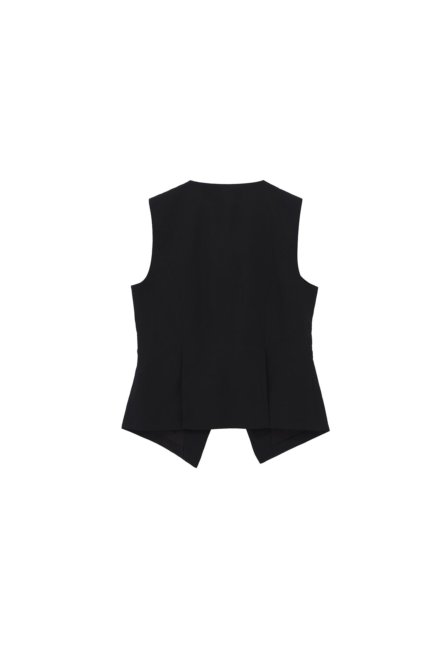 Sleeveless Vest With Button Details - BLACK
