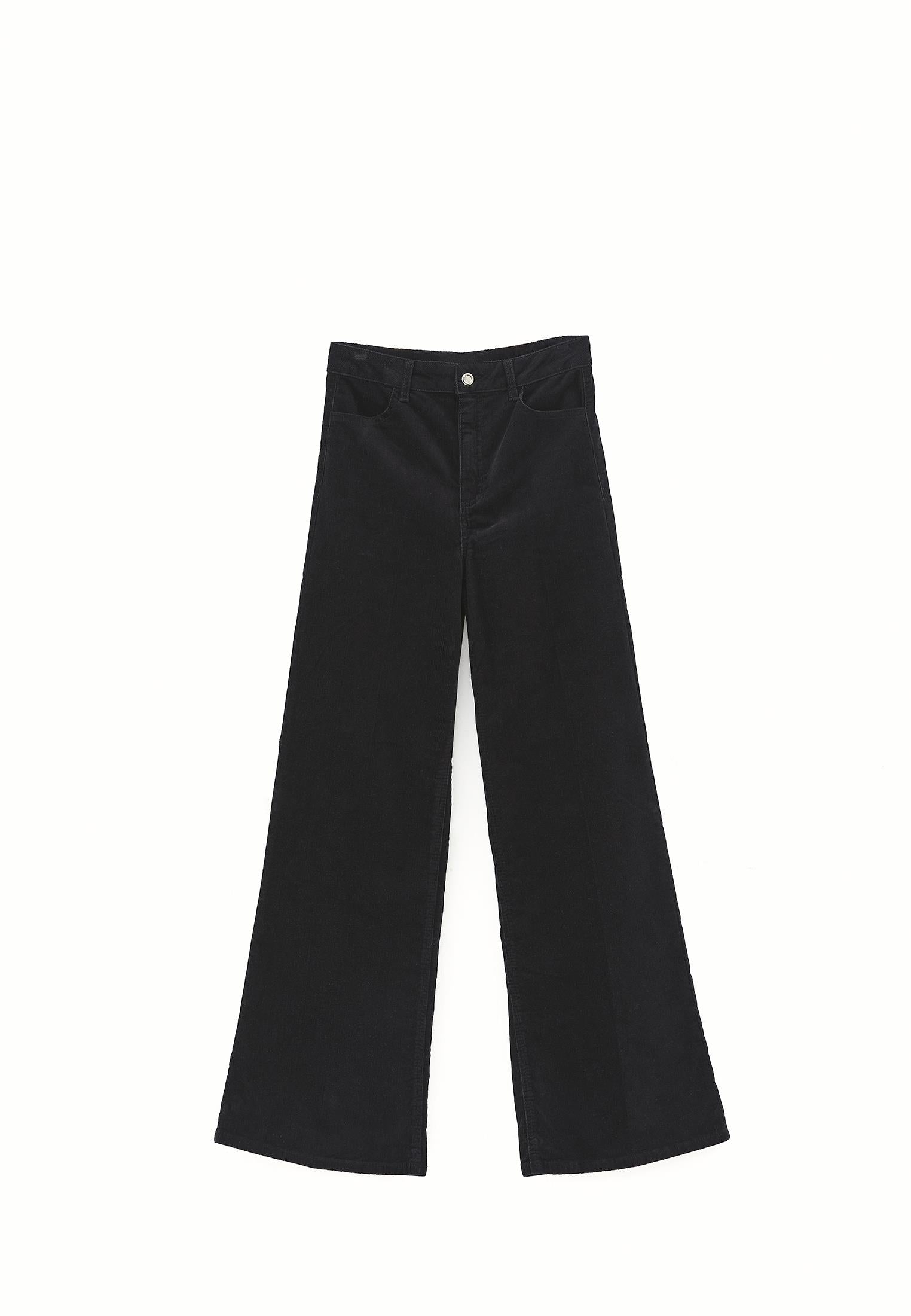 Corduroy Wide Leg Pants - BLACK