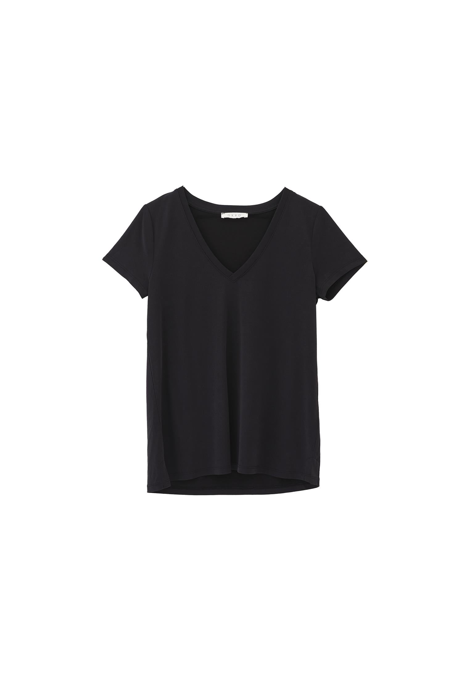 V Neck Short Sleeve T-Shirt - BLACK