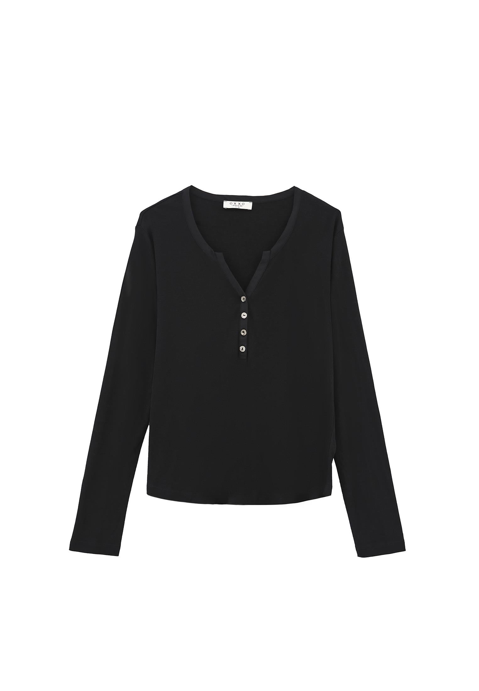Polo Collar Buttoned T-Shirt - BLACK