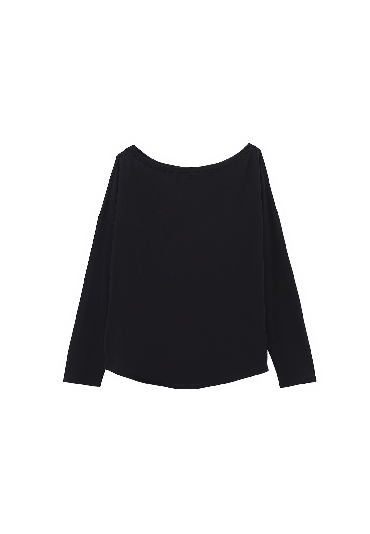 Boat Neck Loose Knit Look Sweater - BLACK