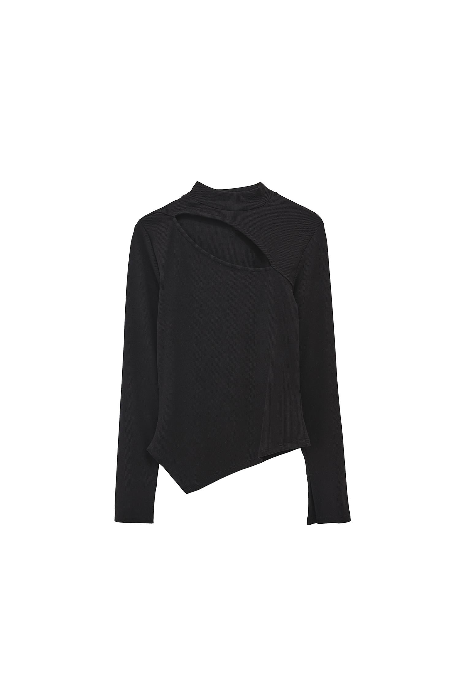 Long Sleeve T-Shirt With Cut Out Details - BLACK
