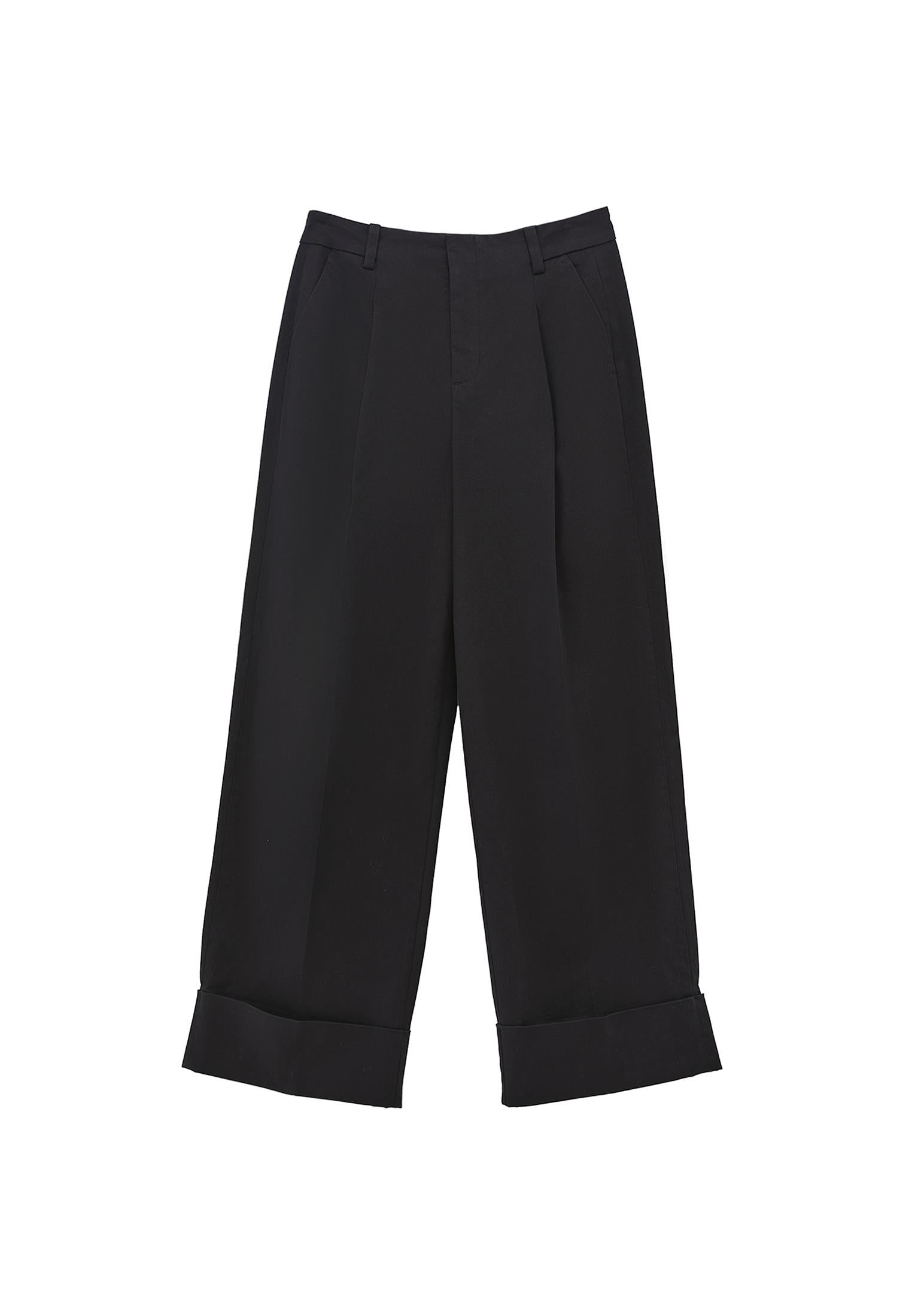 Pleated Ultra High Waist Straight Leg Women Pants - BLACK
