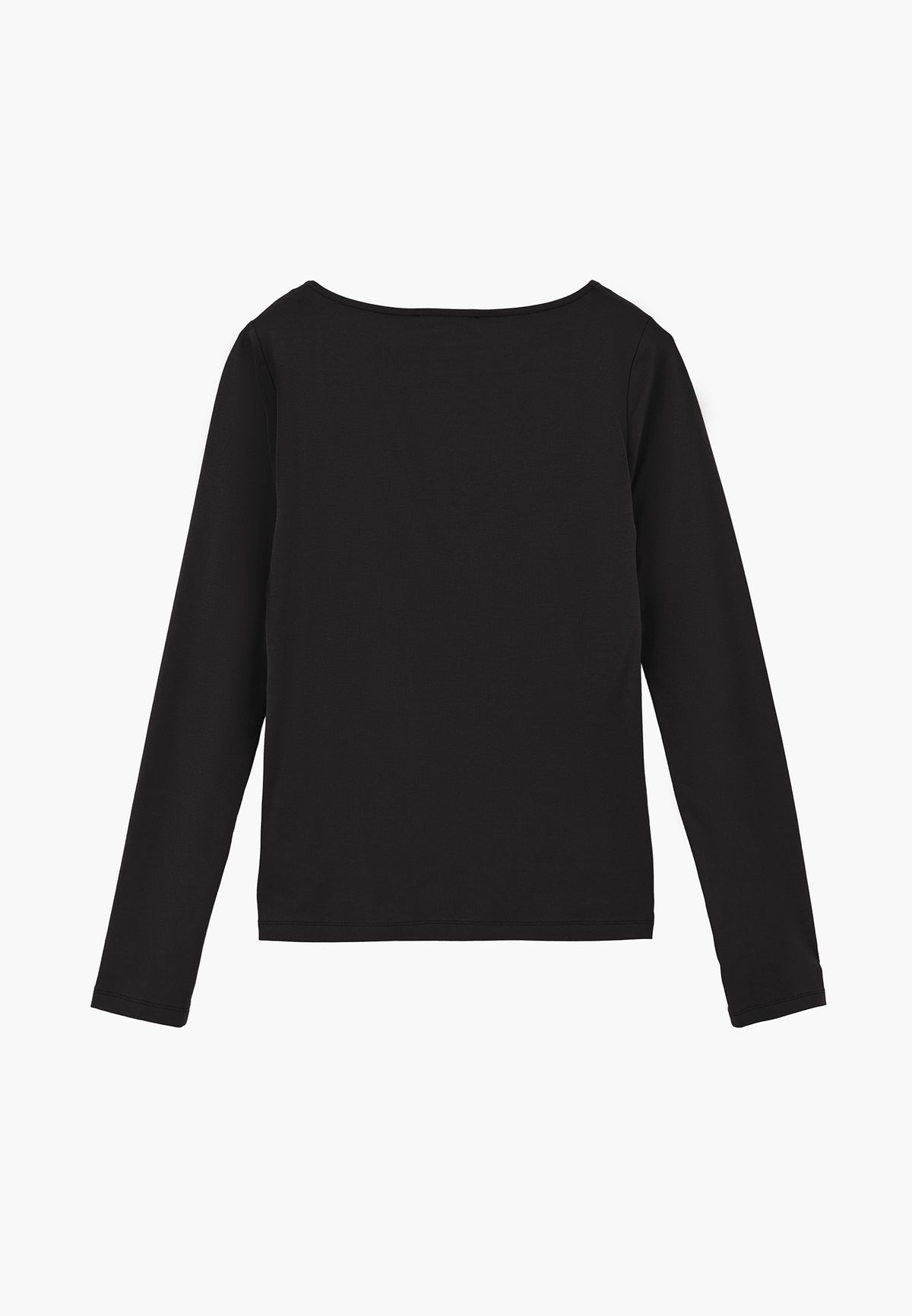 Long Sleeve U Neck Bodycon T-Shirt - BLACK