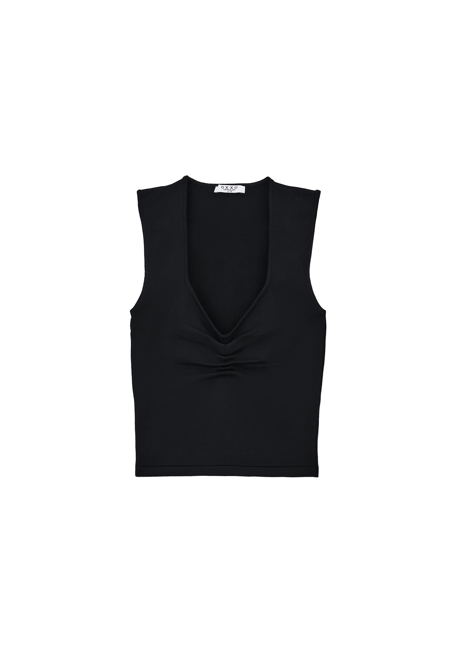 V Neck Sleeveless Bodycon Tank Top - BLACK