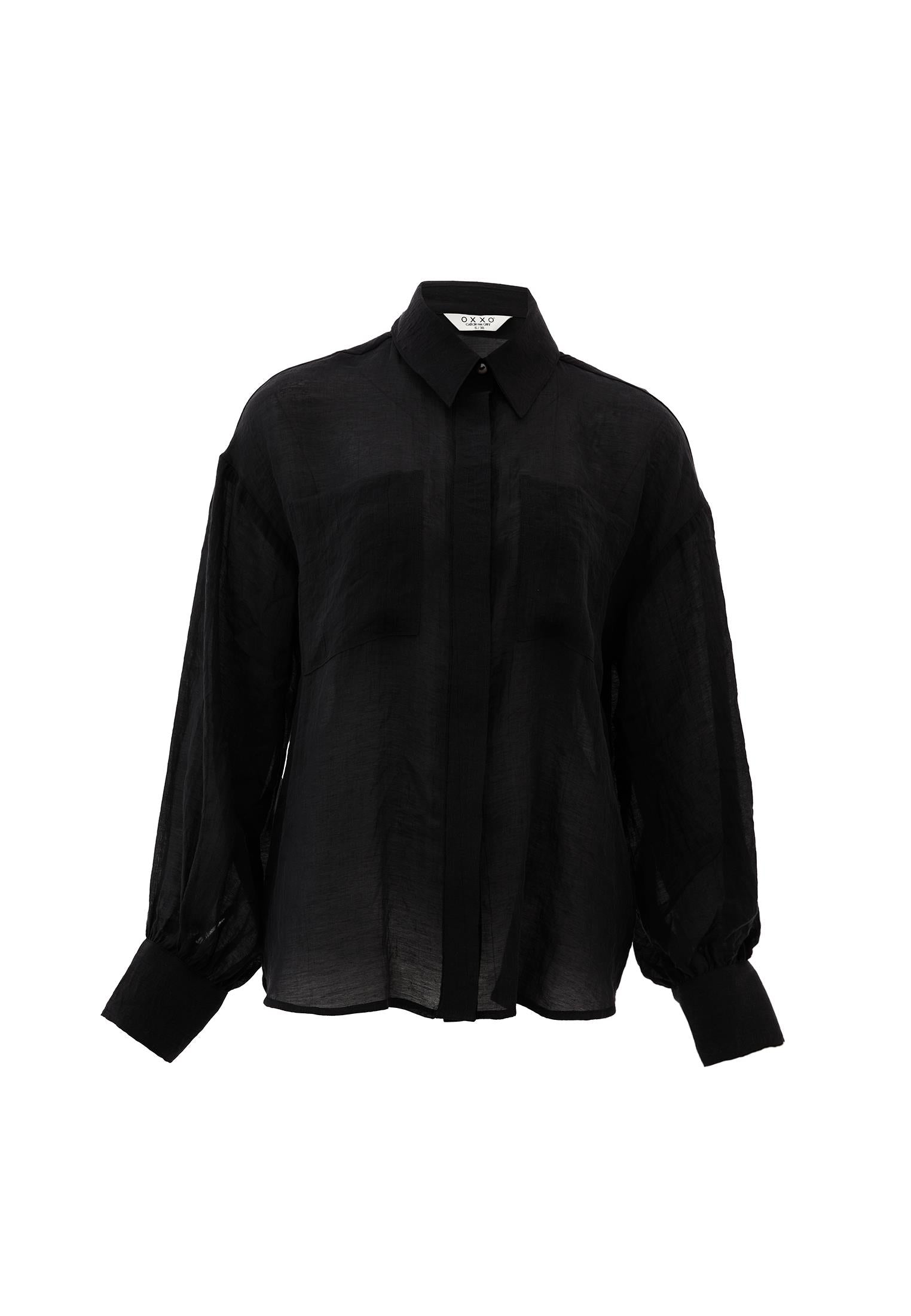 Loose Fit Long Sleeve Buttoned Shirt - BLACK