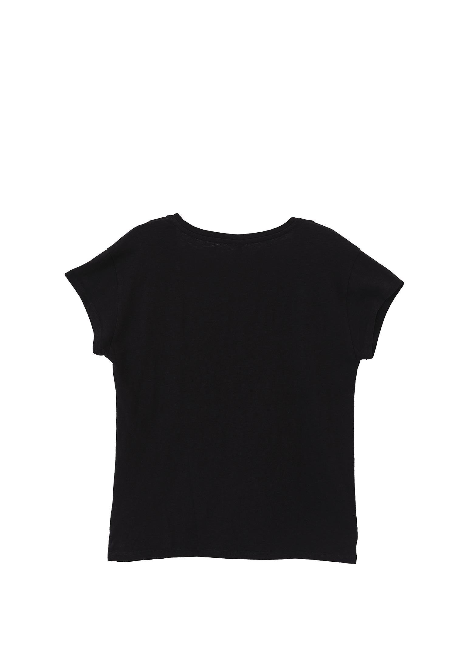 V Neck Linen T-Shirt - BLACK