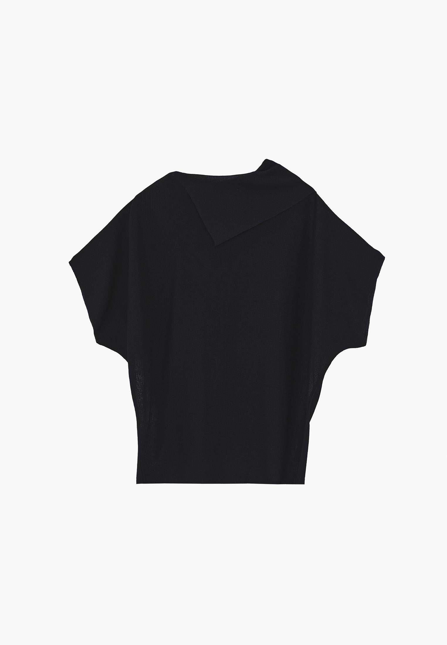 High Neck Sleeveless Oversize Tunic Blouse - BLACK
