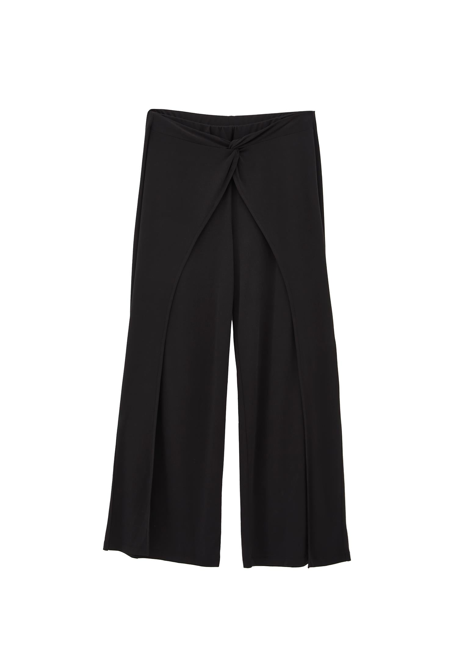 Wide Leg Regular Waist Trousers - BLACK