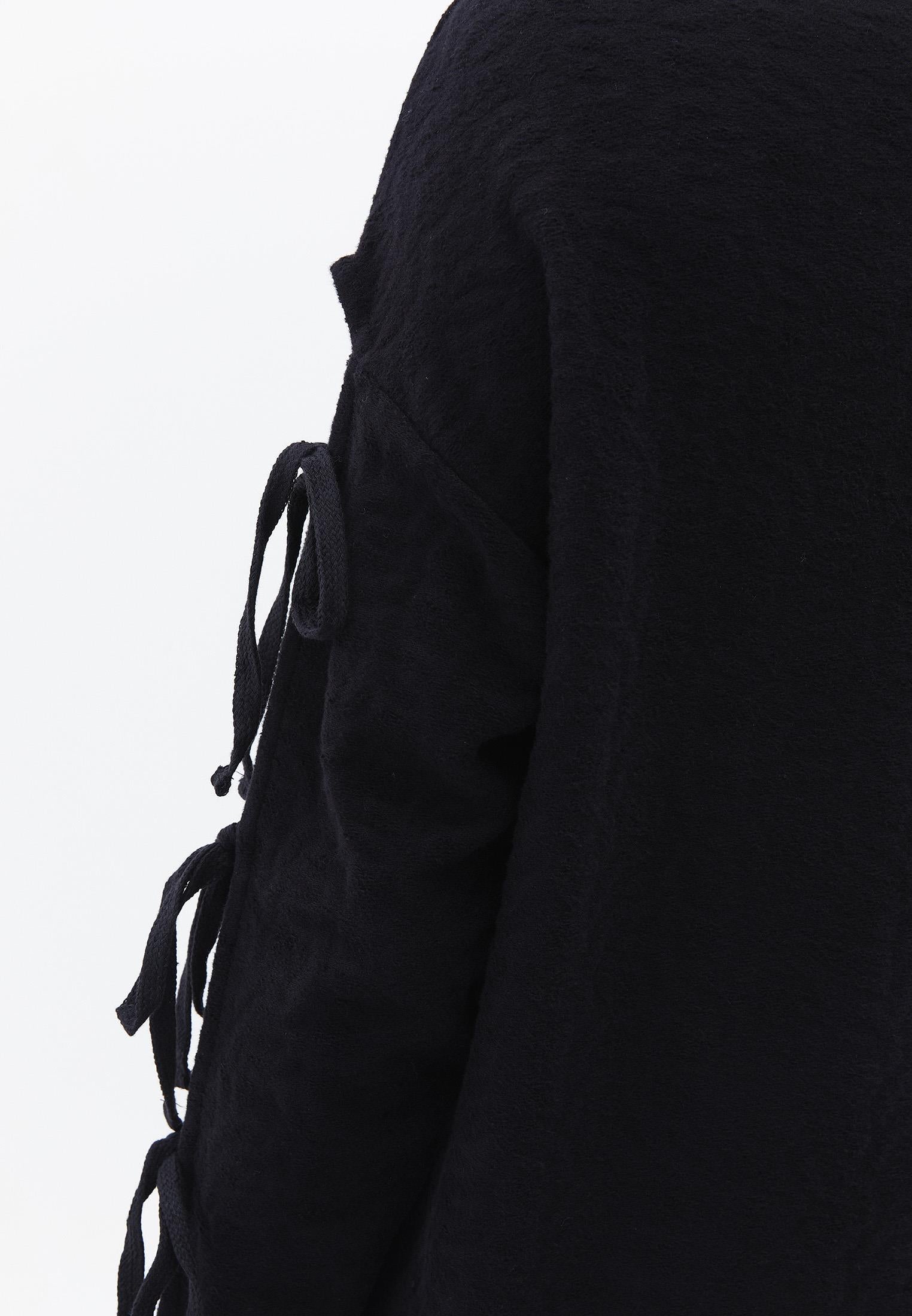 Crew Neck Long Sleeve Detailed Sweatshirt - BLACK