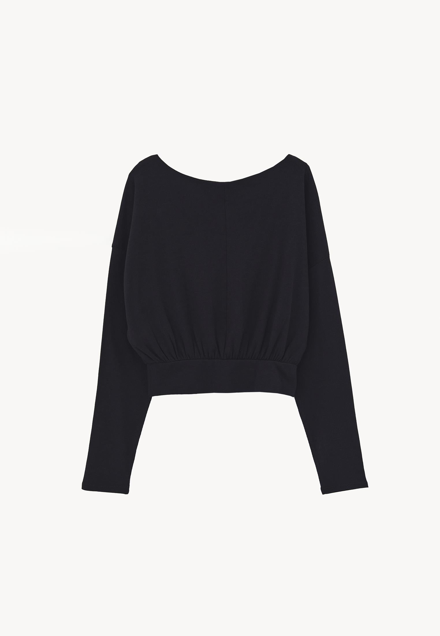 Boat Neck Long Sleeve Sweater - BLACK